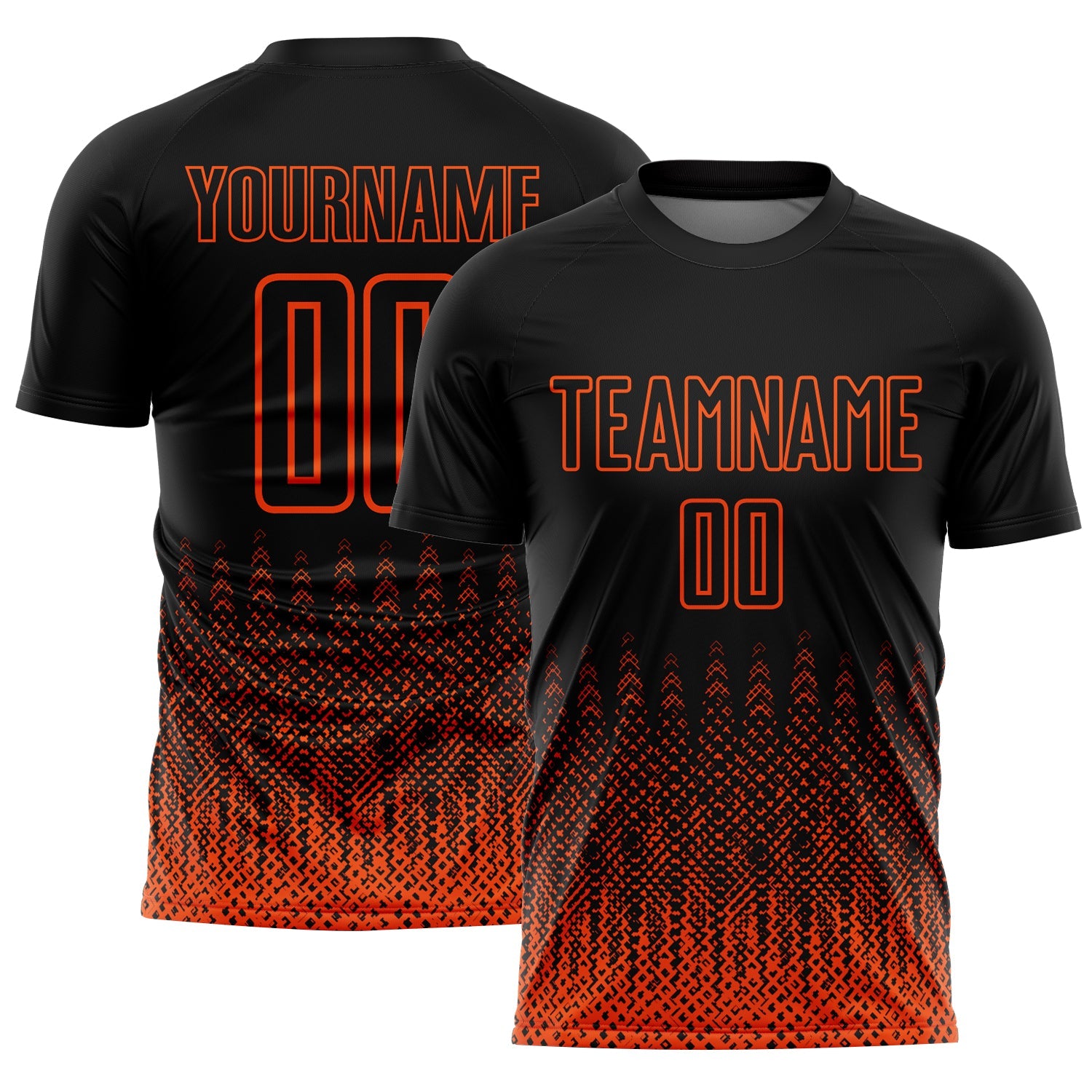 Custom Black Orange Geometric Shape Sublimation Soccer Uniform Jersey - Main View
