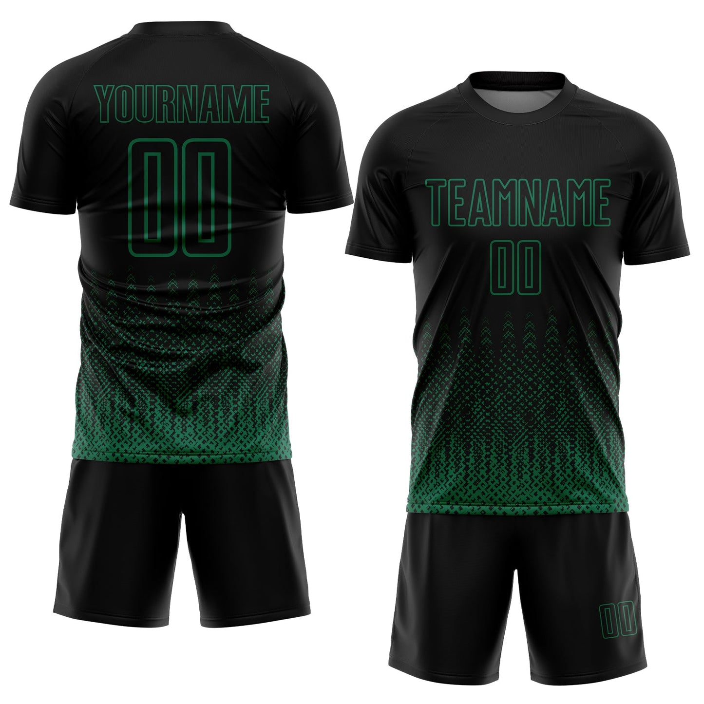 Custom Black Kelly Green Geometric Shape Sublimation Soccer Uniform Jersey view 2