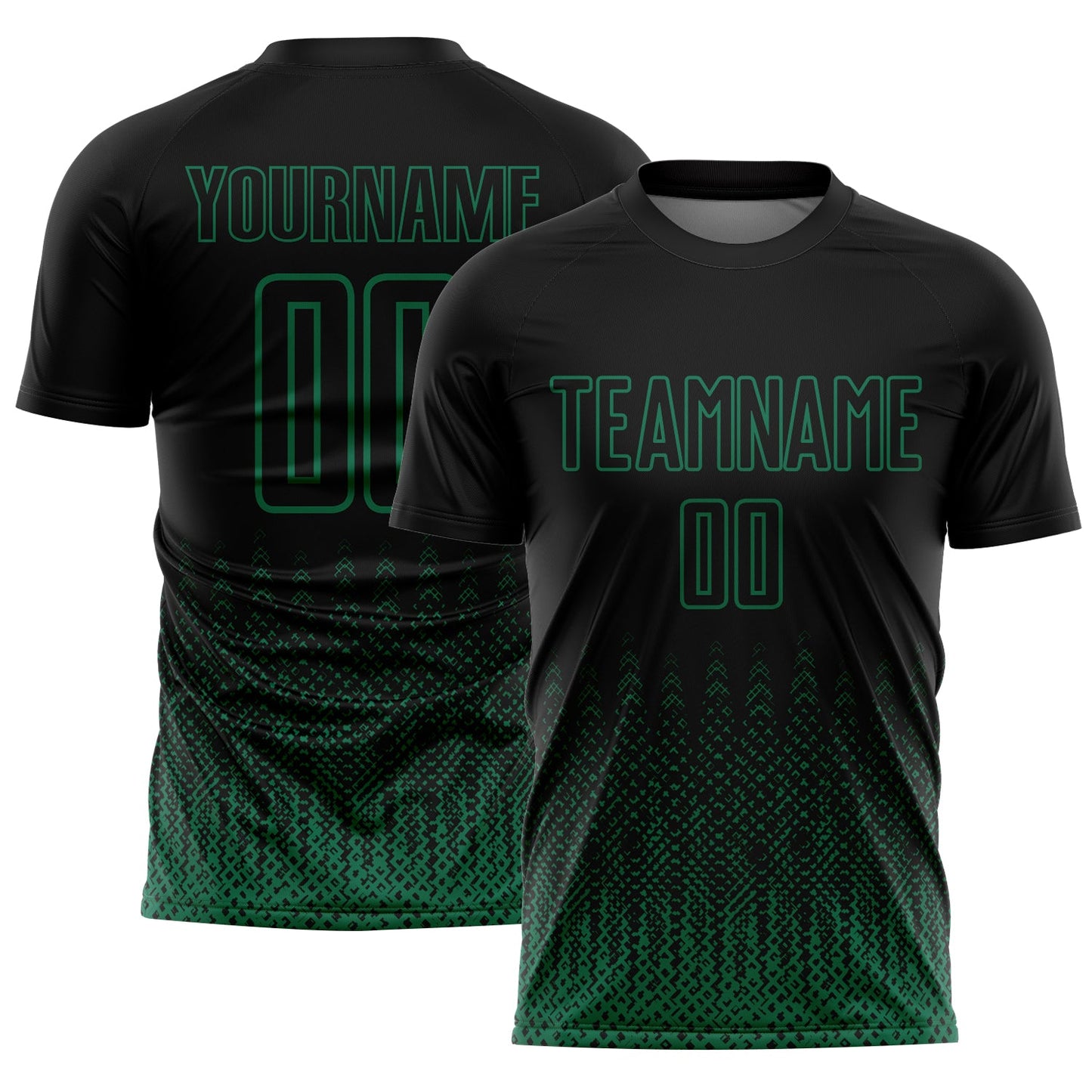 Custom Black Kelly Green Geometric Shape Sublimation Soccer Uniform Jersey - Main View