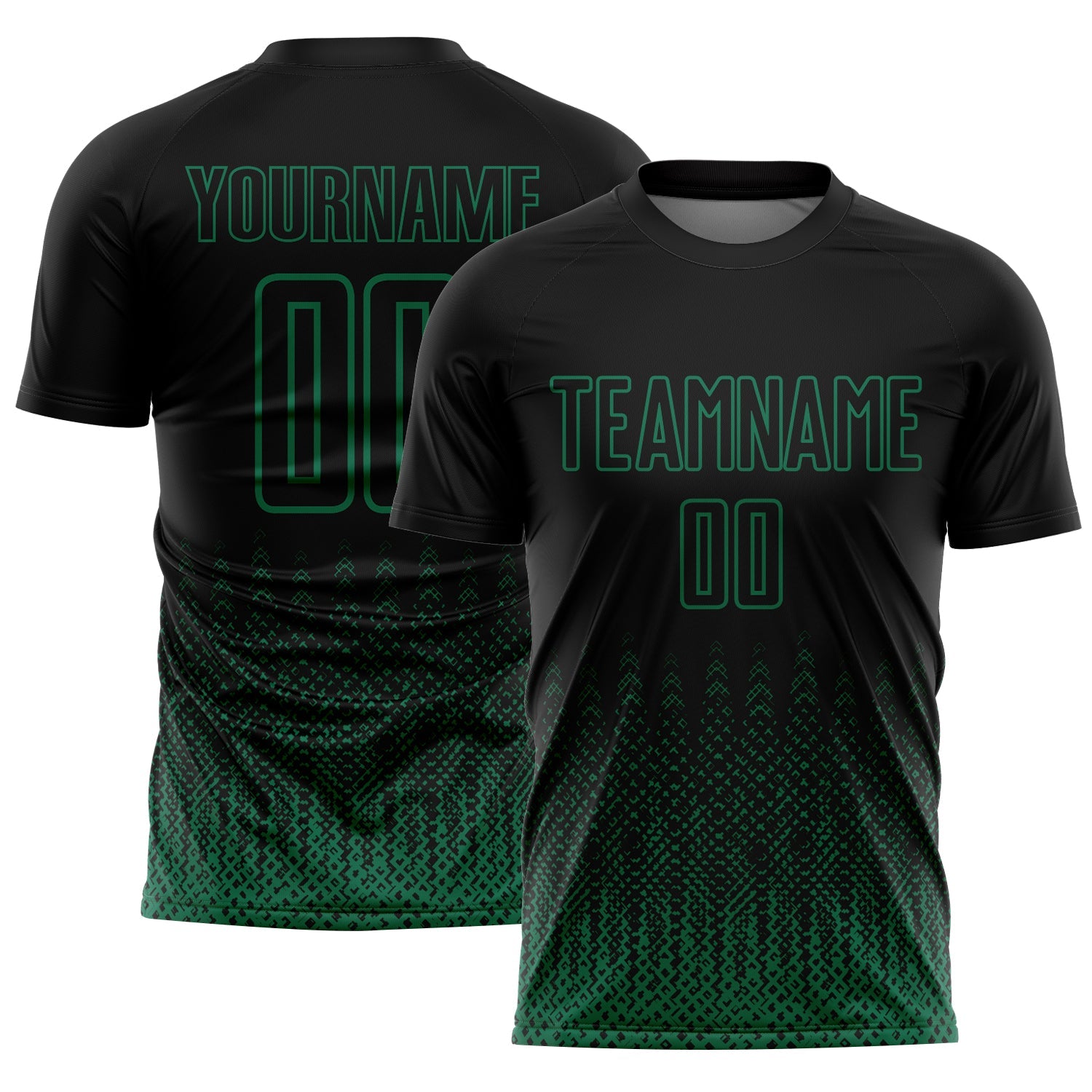 Custom Black Kelly Green Geometric Shape Sublimation Soccer Uniform Jersey - Main View