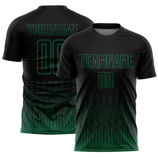 Custom Black Kelly Green Geometric Shape Sublimation Soccer Uniform Jersey - Main View