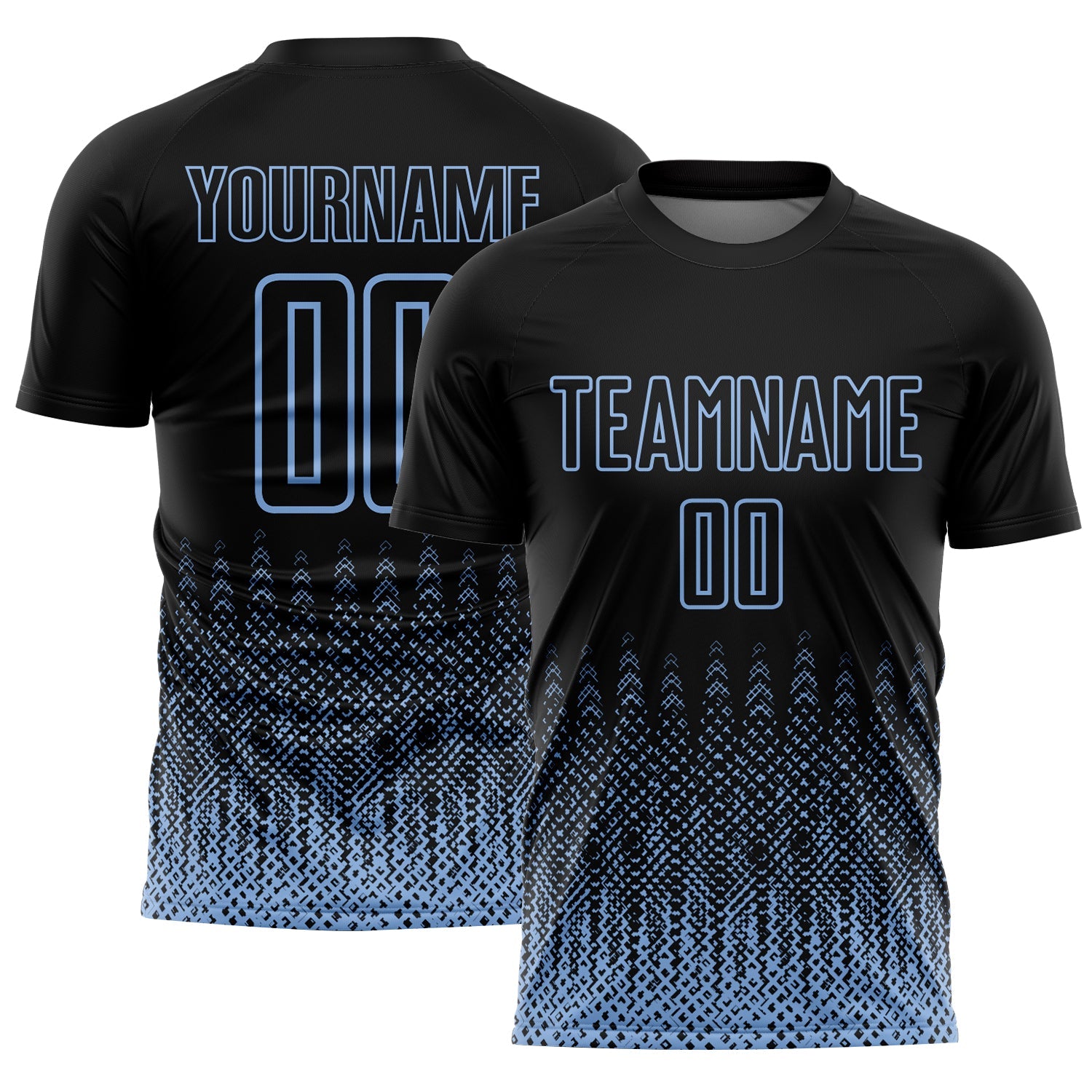 Custom Black Light Blue Geometric Shape Sublimation Soccer Uniform Jersey - Main View