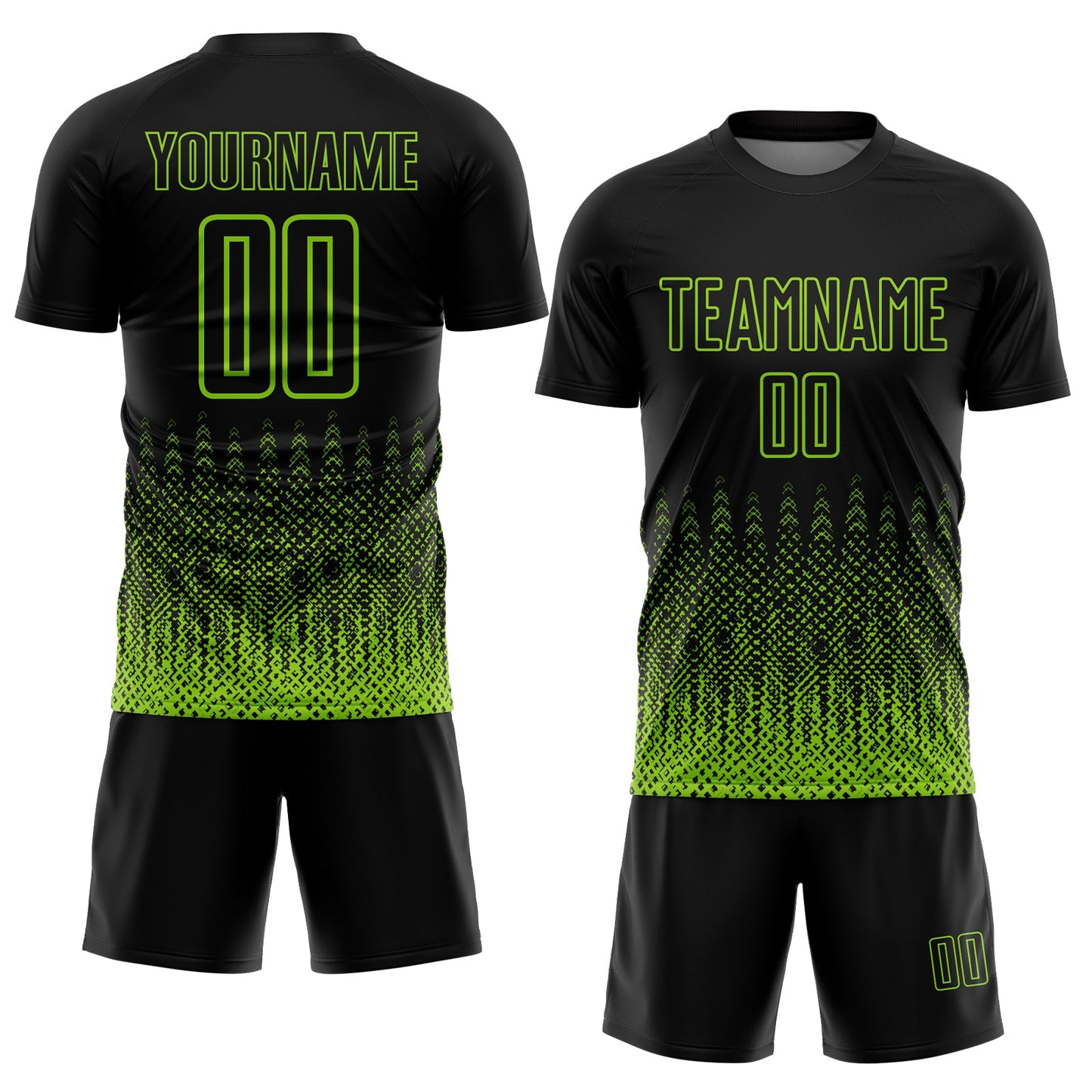 Custom Black Neon Green Geometric Shape Sublimation Soccer Uniform Jersey view 2