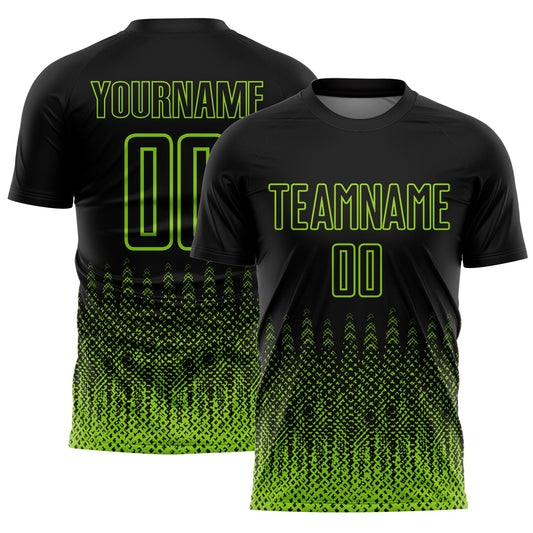Custom Black Neon Green Geometric Shape Sublimation Soccer Uniform Jersey - Main View