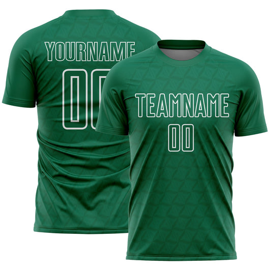 Custom Kelly Green White Geometric Shape Sublimation Soccer Uniform Jersey - Main View