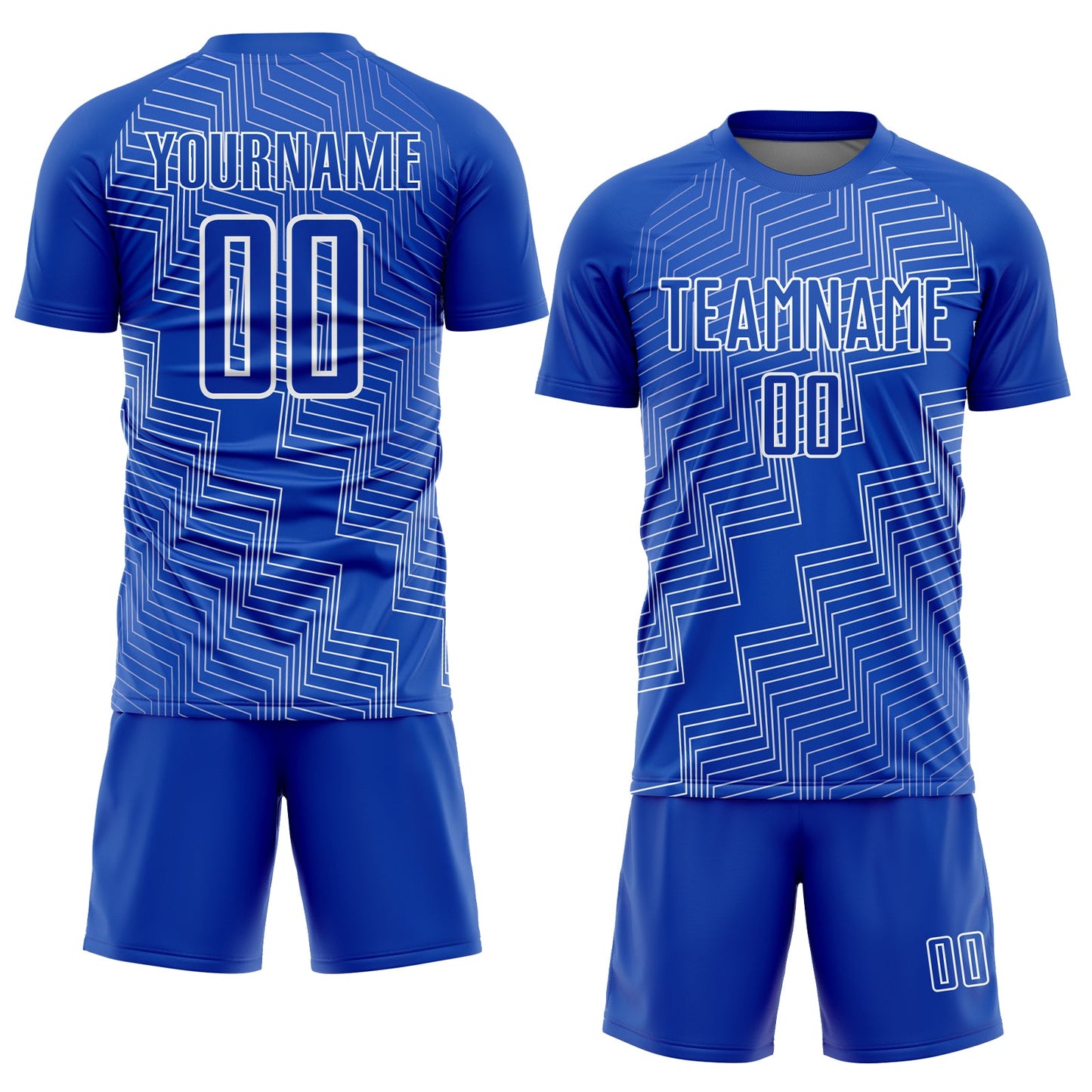 Custom Thunder Blue White Zigzag Shape Sublimation Soccer Uniform Jersey view 2