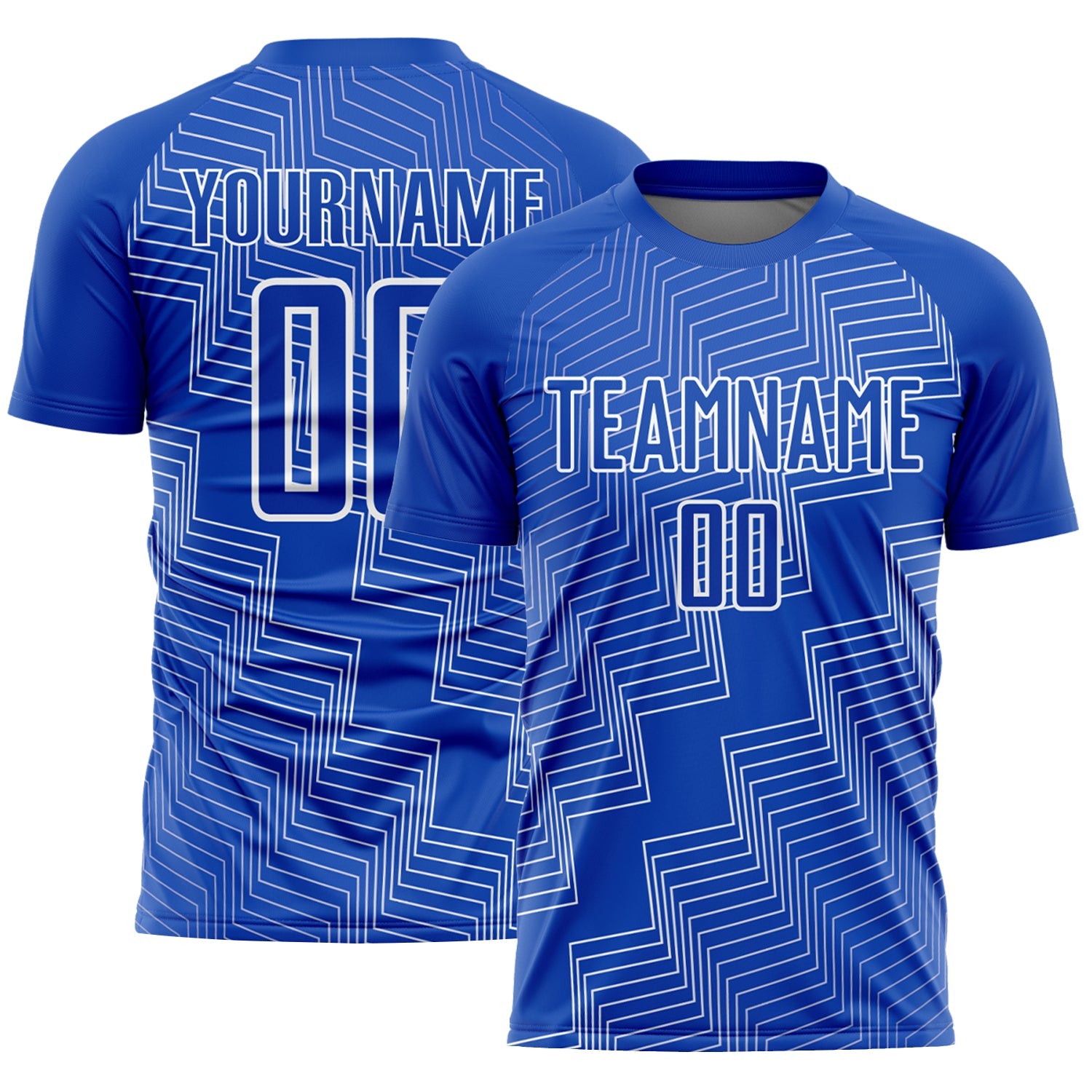 Custom Thunder Blue White Zigzag Shape Sublimation Soccer Uniform Jersey - Main View