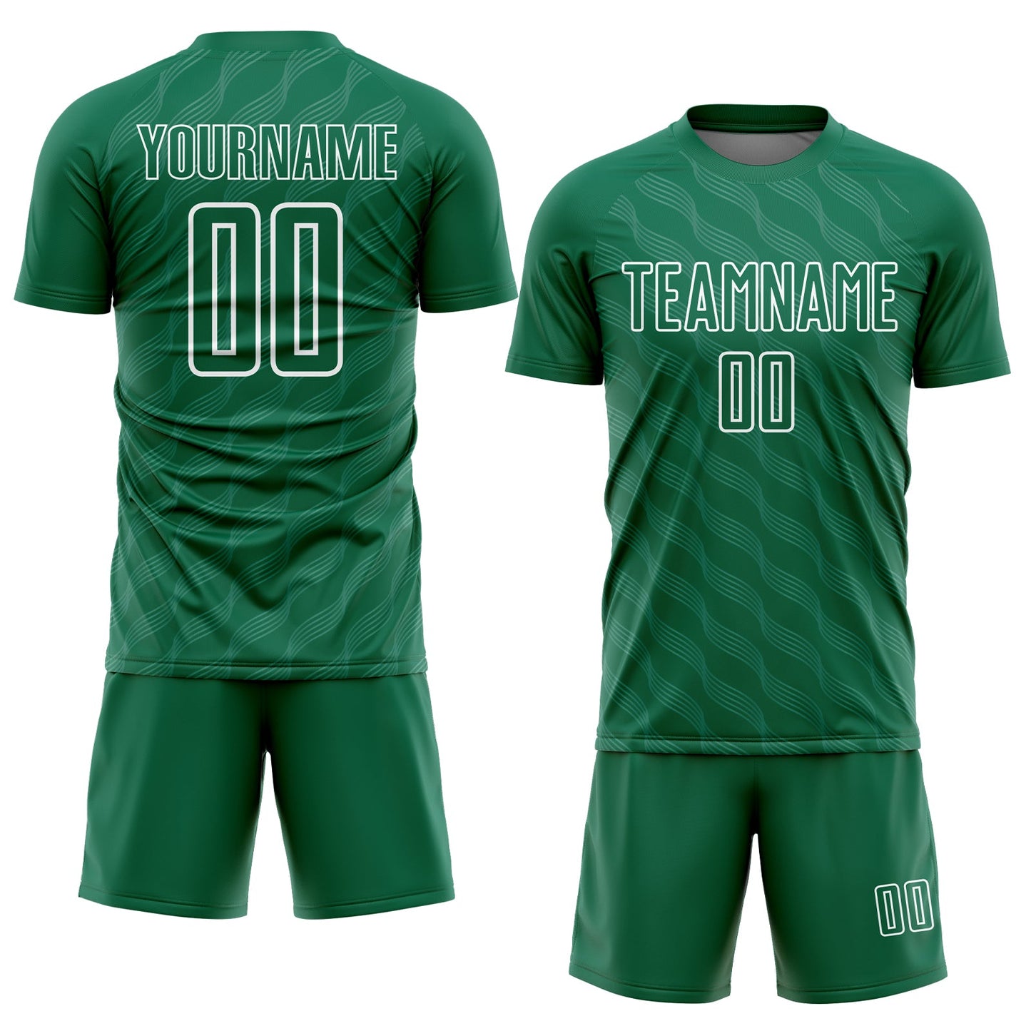 Custom Kelly Green White Waves Shape Sublimation Soccer Uniform Jersey view 2