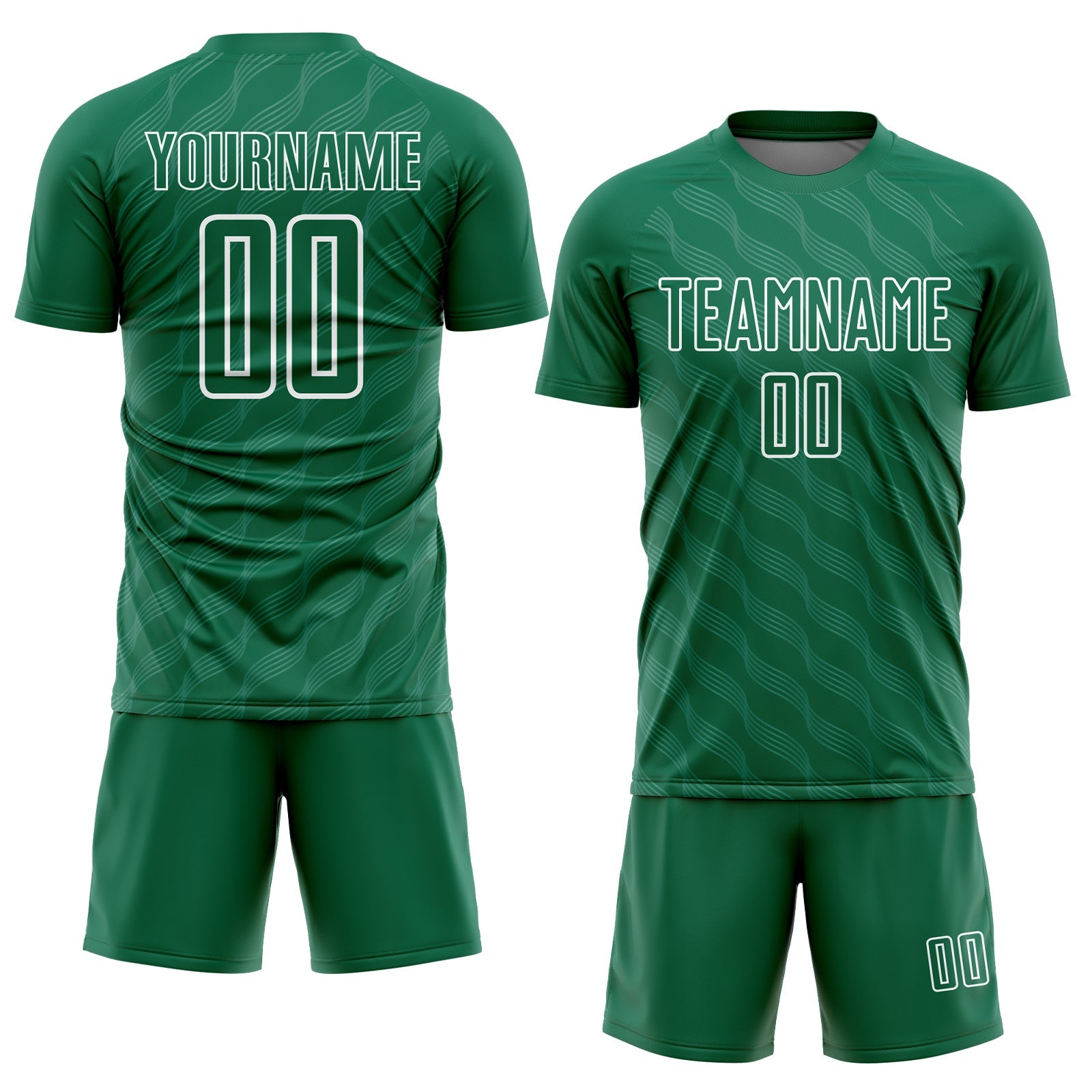 Custom Kelly Green White Waves Shape Sublimation Soccer Uniform Jersey view 2