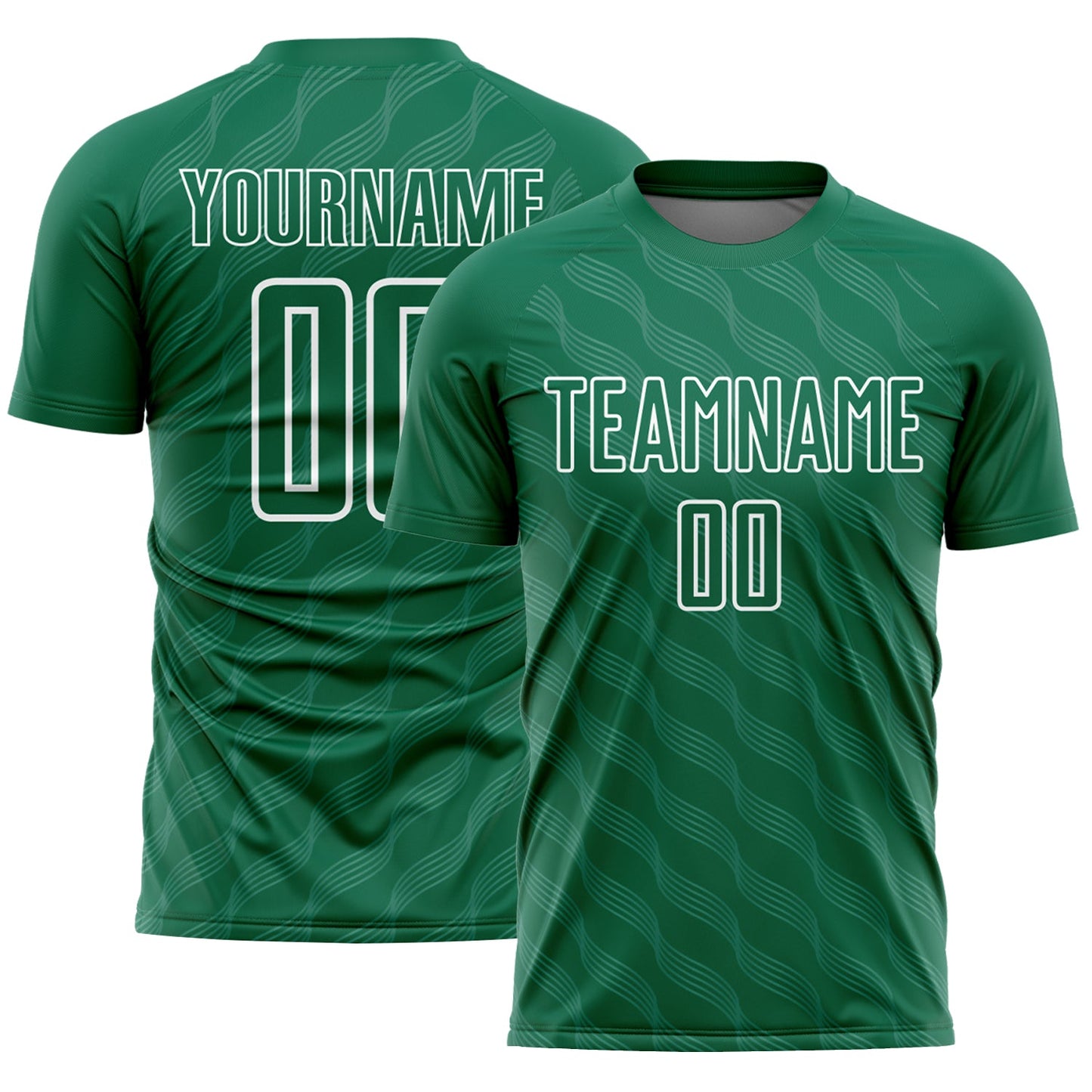 Custom Kelly Green White Waves Shape Sublimation Soccer Uniform Jersey - Main View