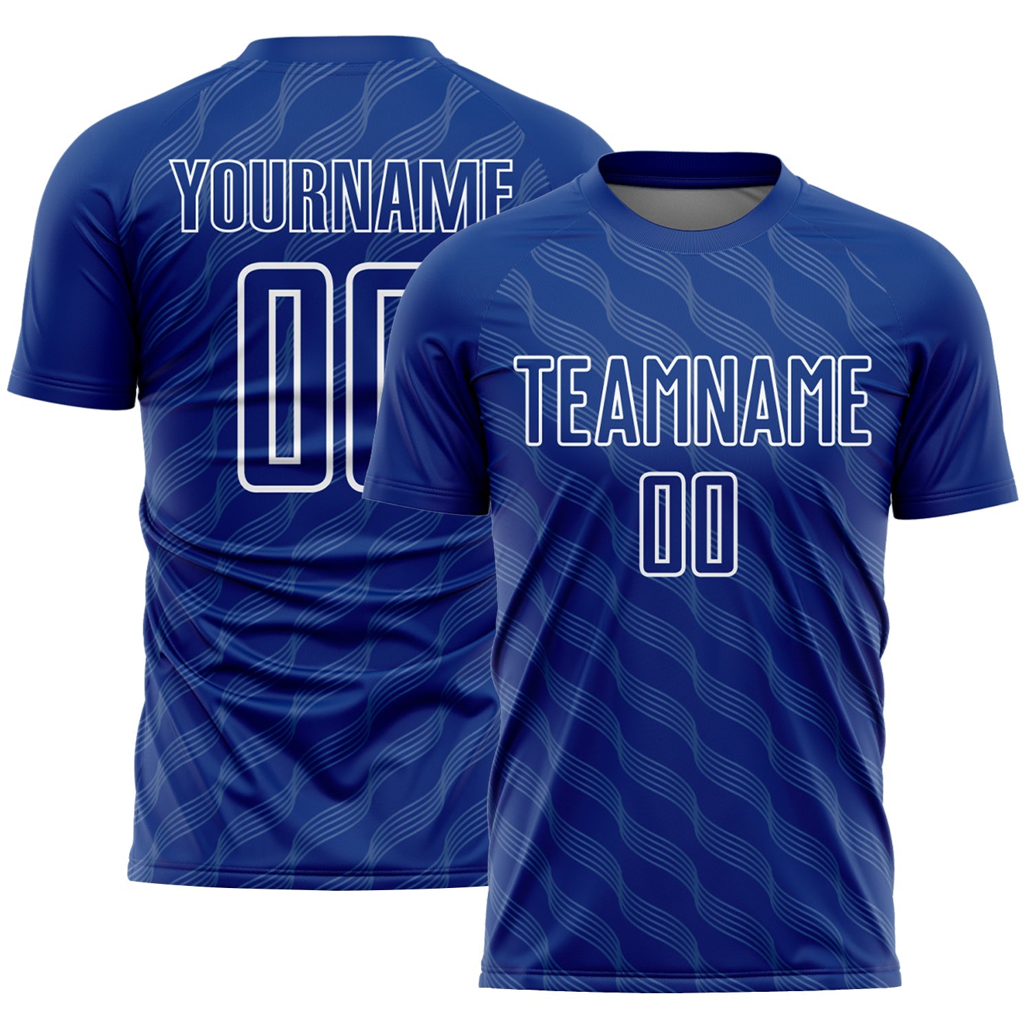 Custom Royal White Waves Shape Sublimation Soccer Uniform Jersey - Main View