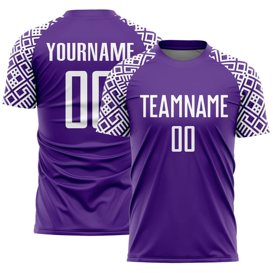 Custom Purple White Geometric Shape Sublimation Soccer Uniform Jersey - Main View