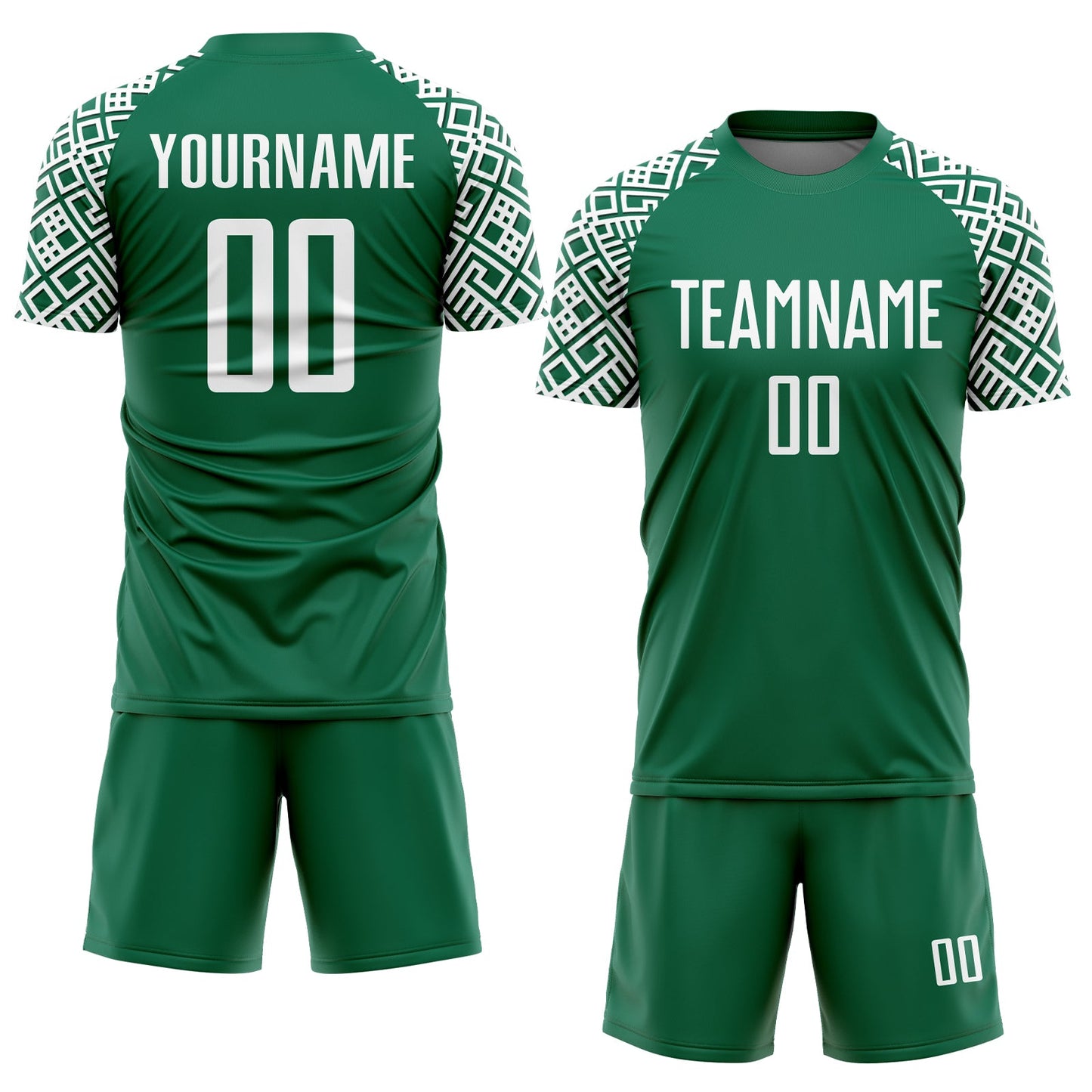 Custom Kelly Green White Geometric Shape Sublimation Soccer Uniform Jersey view 2