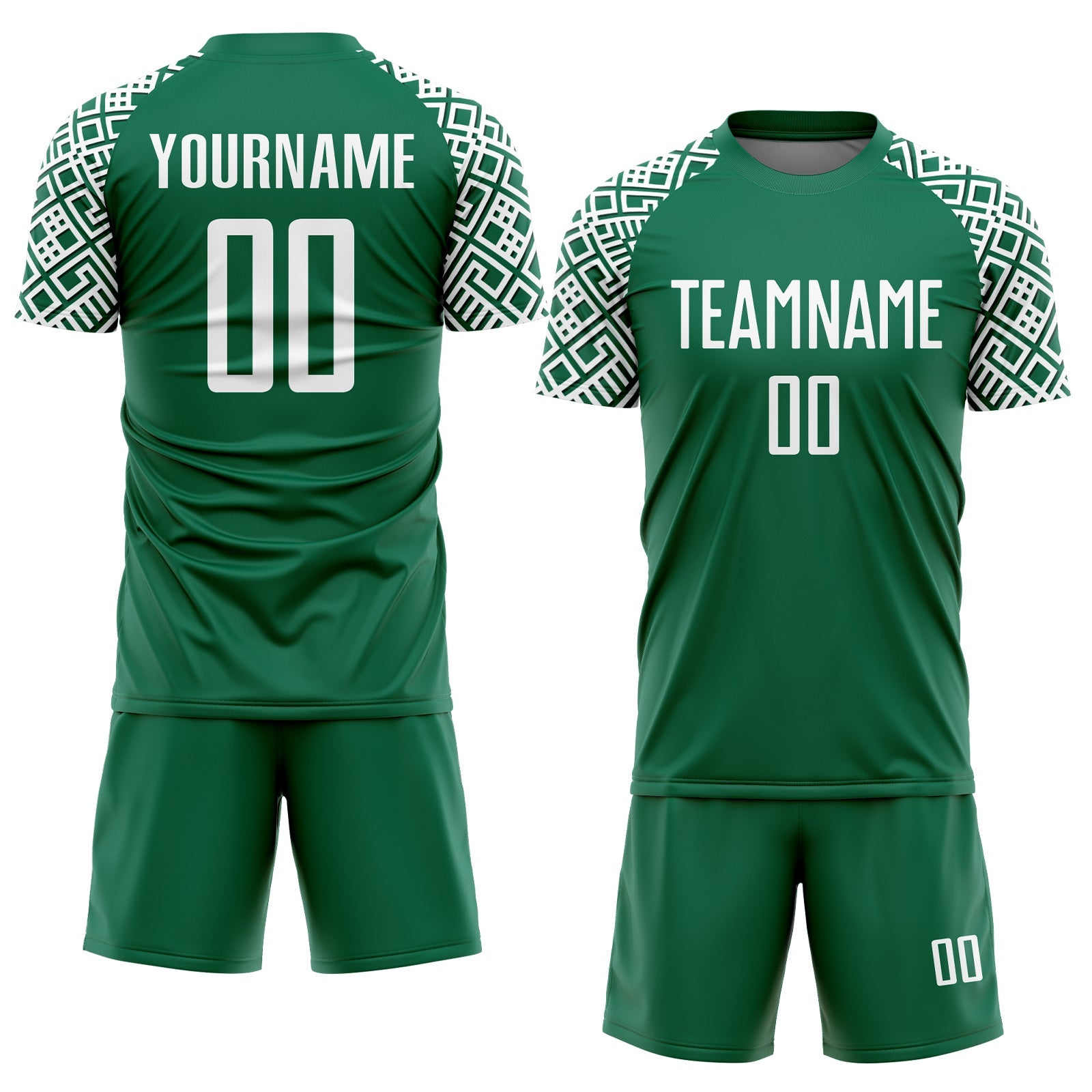 Custom Kelly Green White Geometric Shape Sublimation Soccer Uniform Jersey view 2