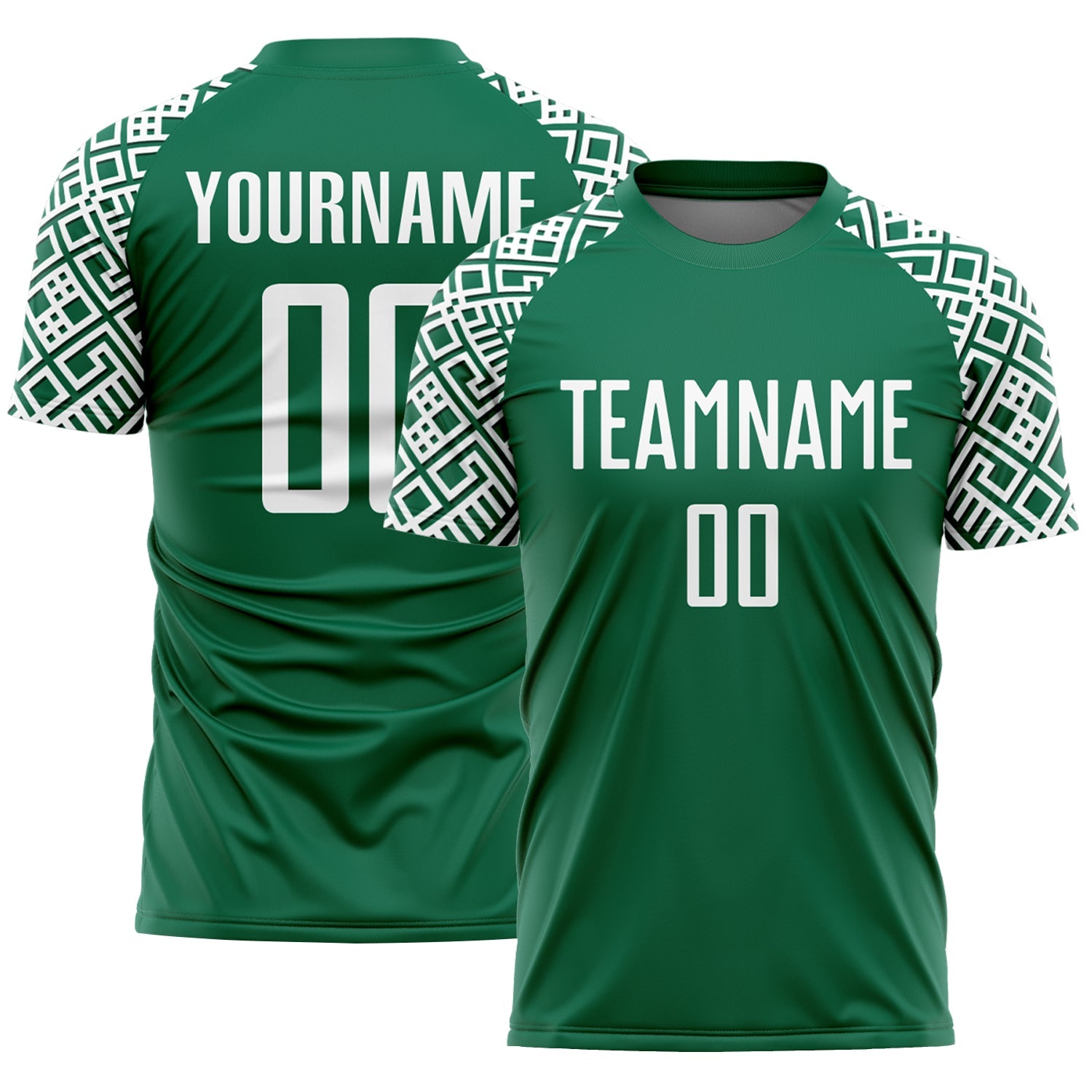 Custom Kelly Green White Geometric Shape Sublimation Soccer Uniform Jersey - Main View