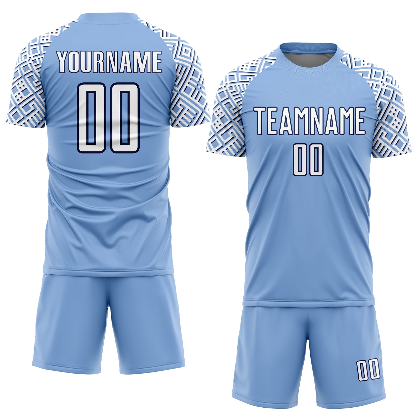 Custom Light Blue White-Navy Geometric Shape Sublimation Soccer Uniform Jersey view 2