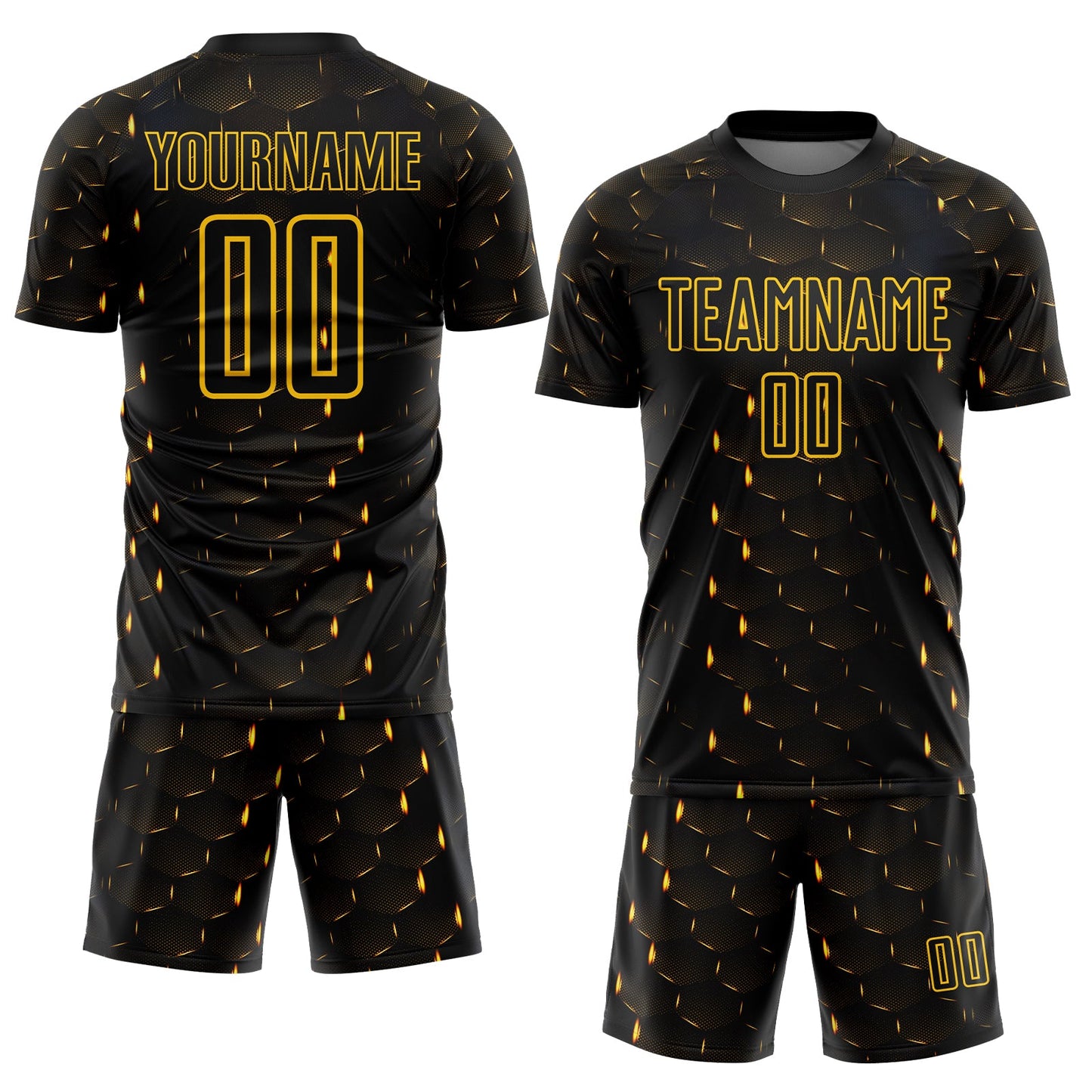 Custom Black Yellow Geometric Shape Sublimation Soccer Uniform Jersey view 2