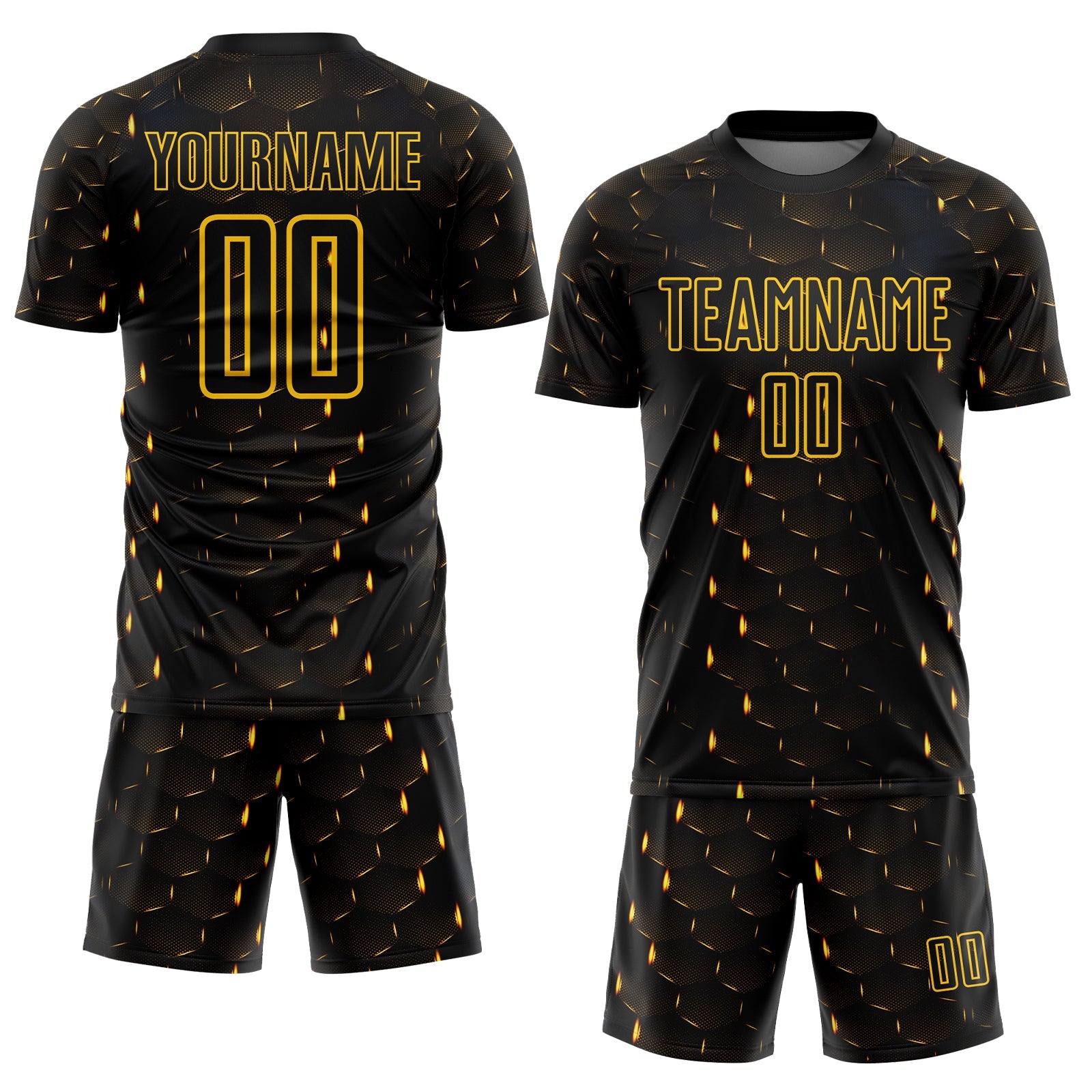 Custom Black Yellow Geometric Shape Sublimation Soccer Uniform Jersey view 2