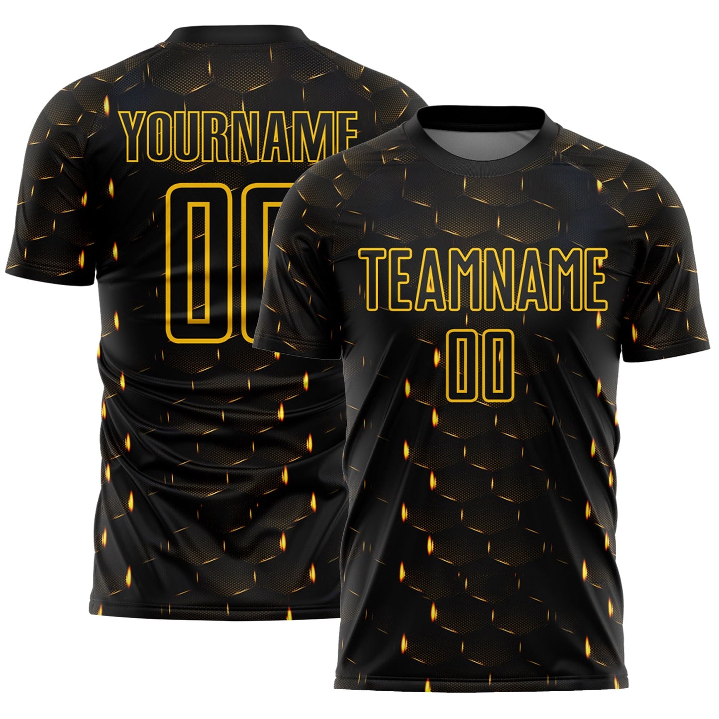 Custom Black Yellow Geometric Shape Sublimation Soccer Uniform Jersey - Main View