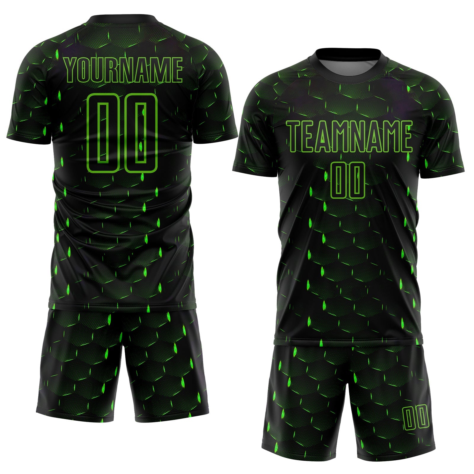 Custom Black Aurora Green Geometric Shape Sublimation Soccer Uniform Jersey view 2