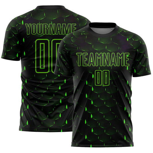 Custom Black Aurora Green Geometric Shape Sublimation Soccer Uniform Jersey - Main View