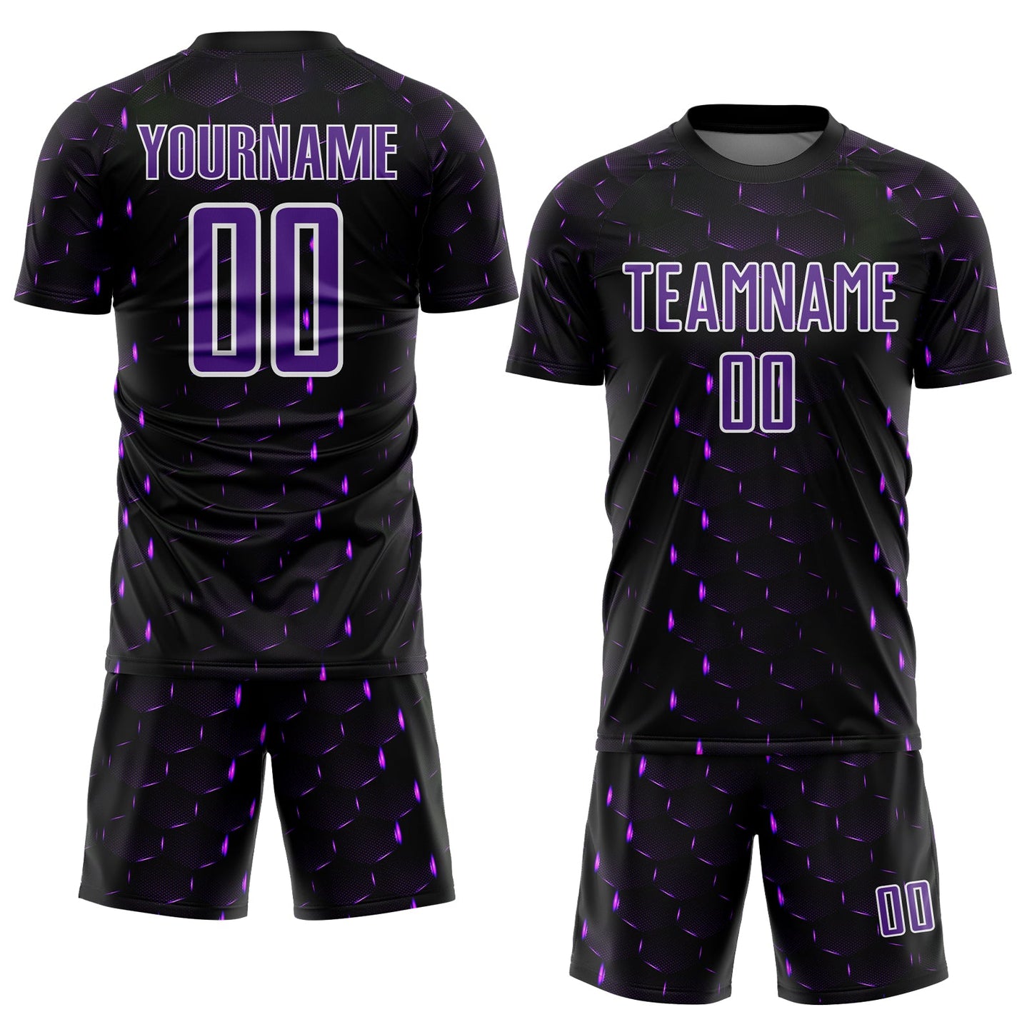 Custom Black Purple-White Geometric Shape Sublimation Soccer Uniform Jersey view 2