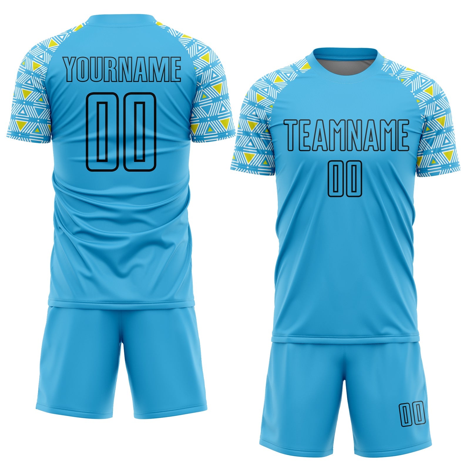 Custom Sky Blue Black Geometric Shape Sublimation Soccer Uniform Jersey view 2