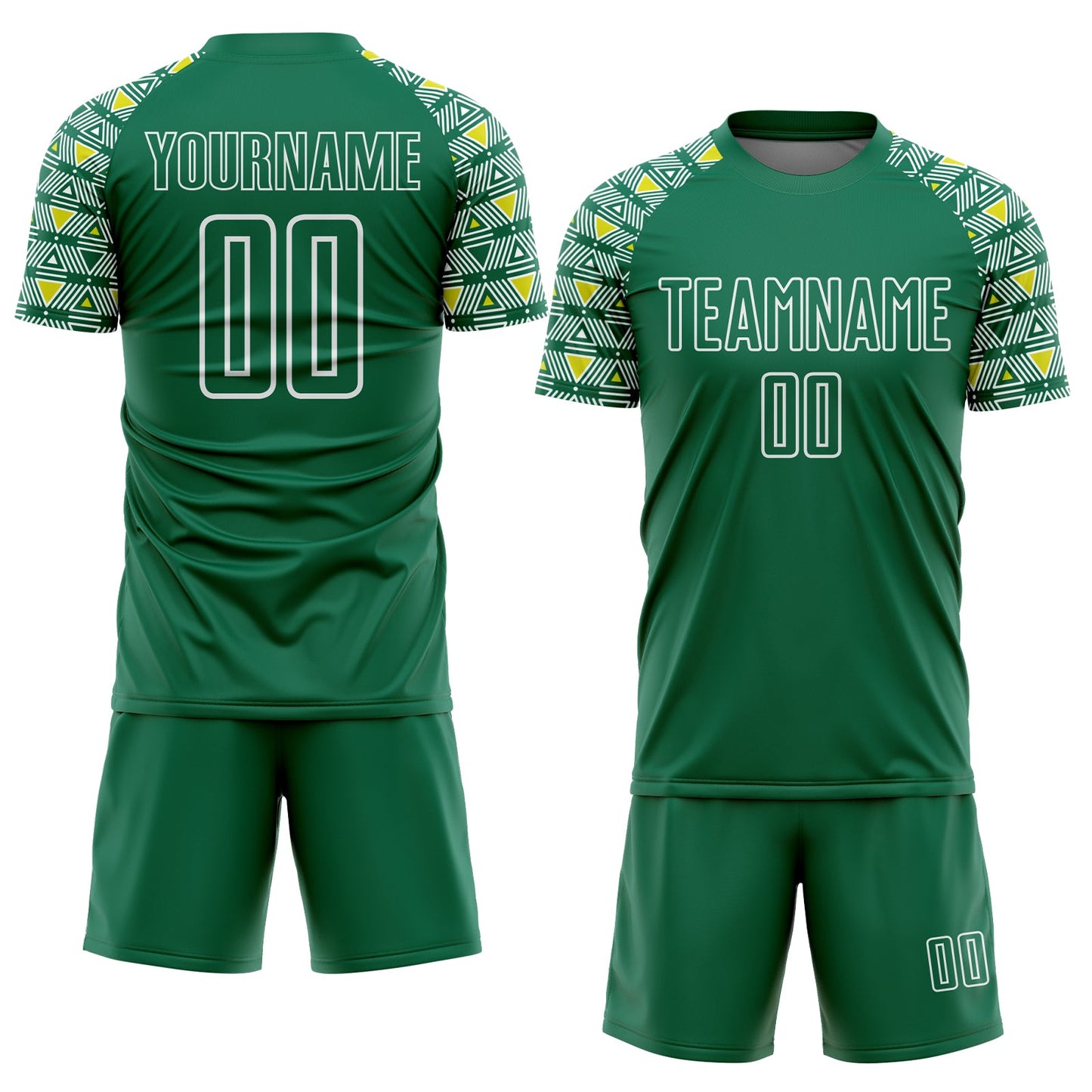 Custom Kelly Green White Geometric Shape Sublimation Soccer Uniform Jersey view 2