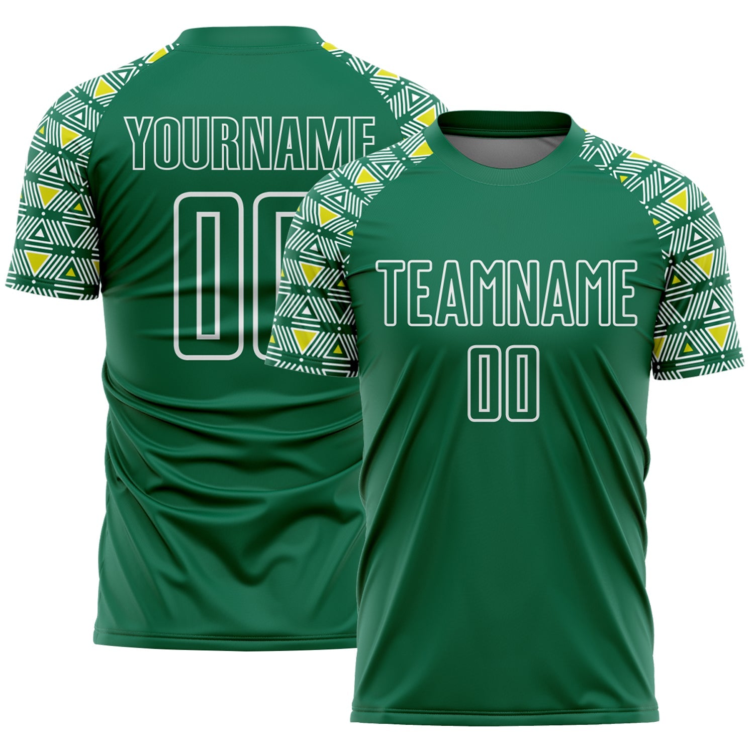Custom Kelly Green White Geometric Shape Sublimation Soccer Uniform Jersey - Main View
