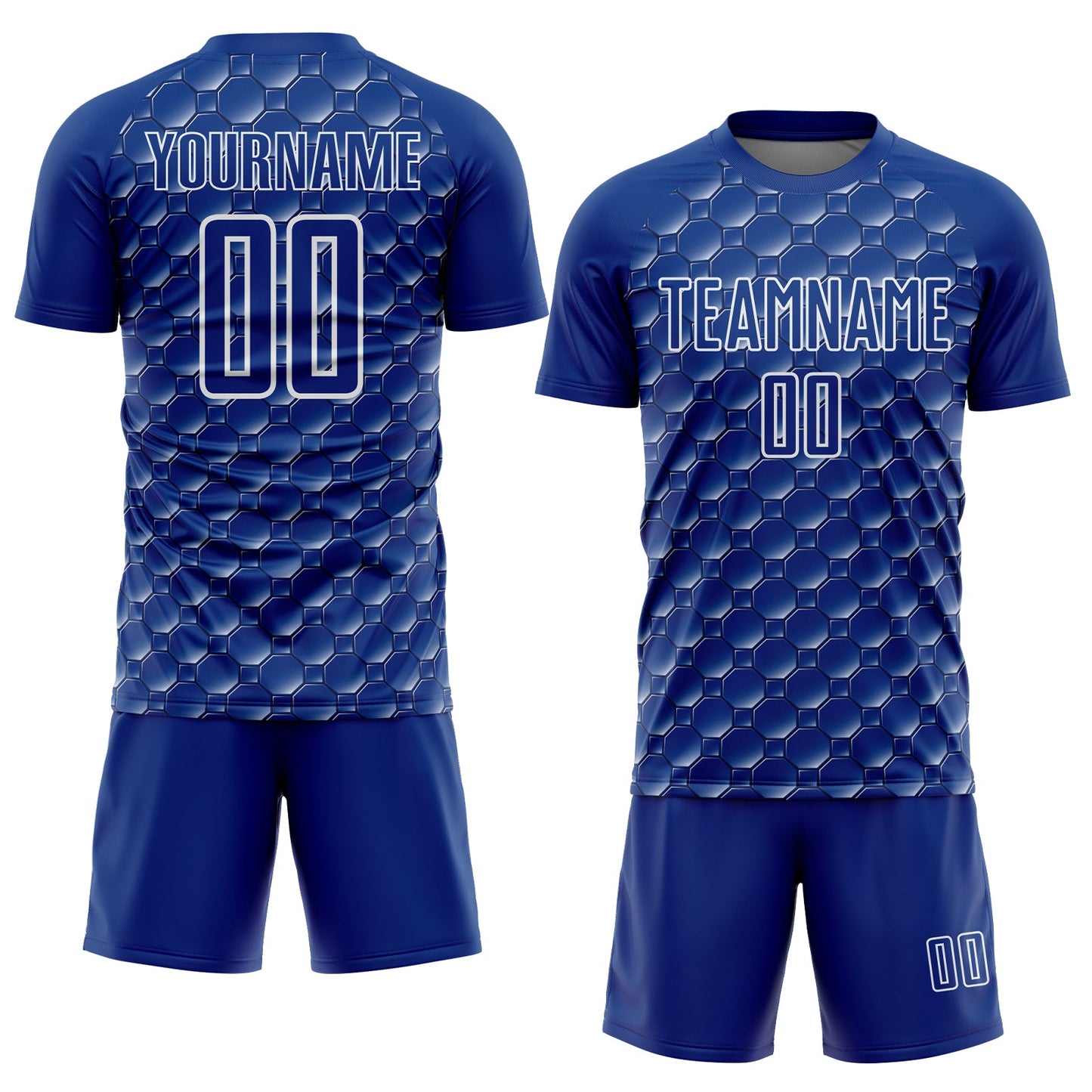 Custom Royal White Geometric Shape Sublimation Soccer Uniform Jersey view 2