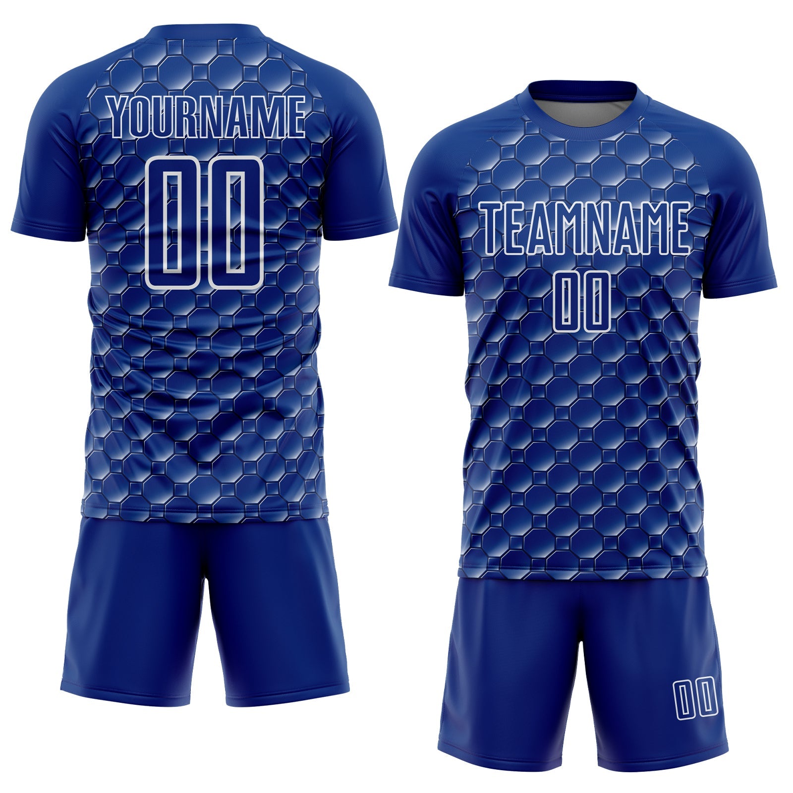 Custom Royal White Geometric Shape Sublimation Soccer Uniform Jersey view 2