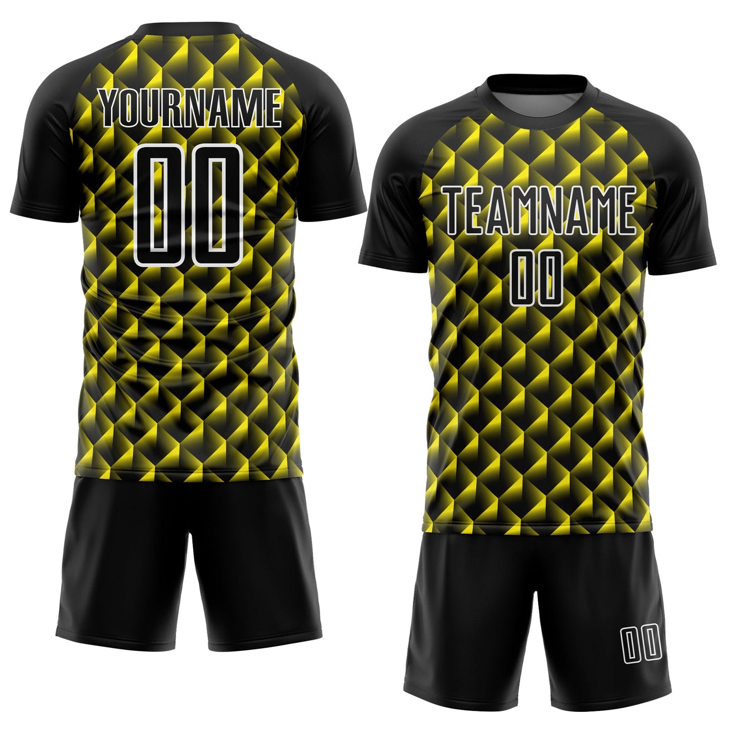 Custom Black Light Yellow-White Geometric Shape Sublimation Soccer Uniform Jersey view 2