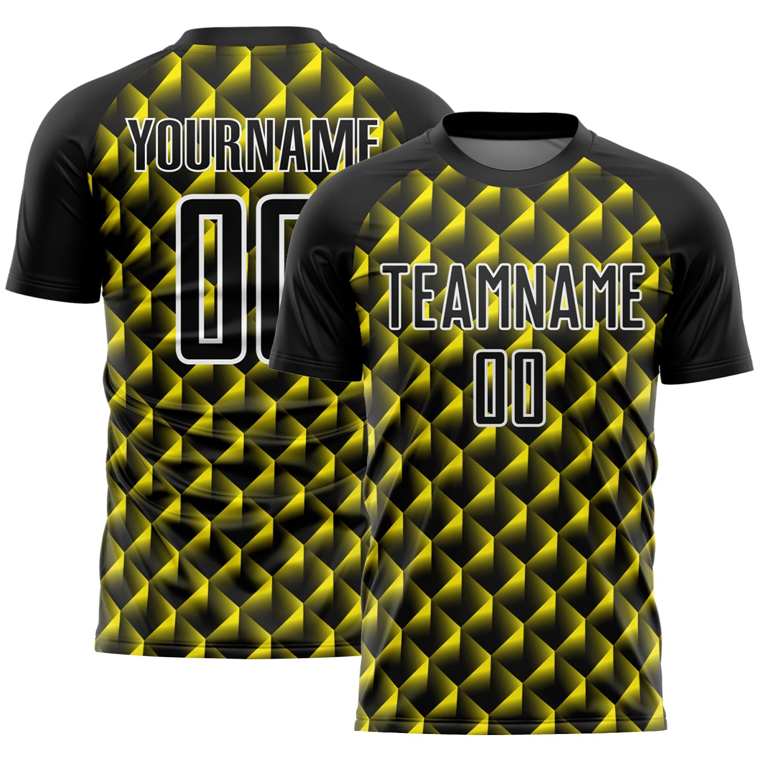 Custom Black Light Yellow-White Geometric Shape Sublimation Soccer Uniform Jersey - Main View