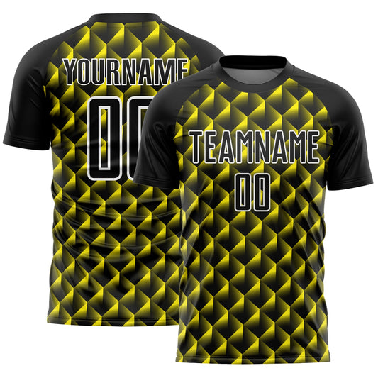 Custom Black Light Yellow-White Geometric Shape Sublimation Soccer Uniform Jersey - Main View
