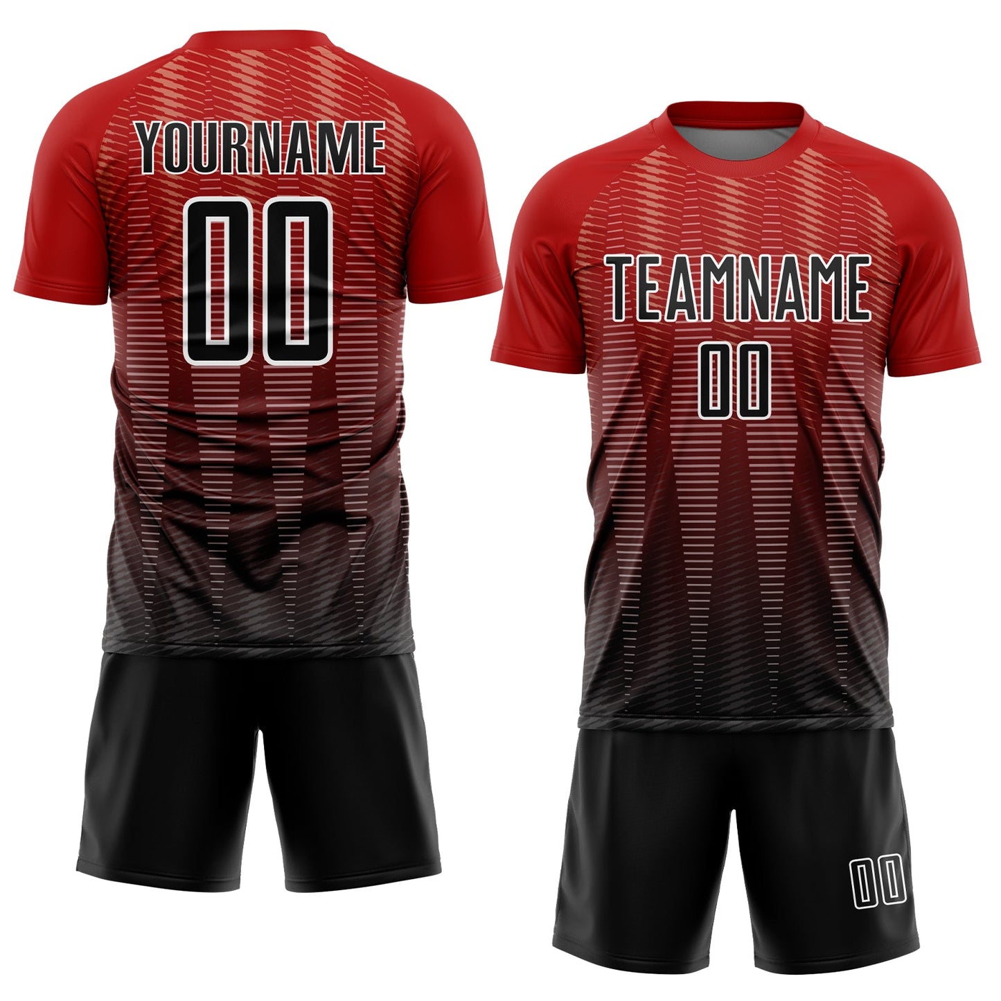 Custom Red Black-White Gradient Line Sublimation Soccer Uniform Jersey view 2