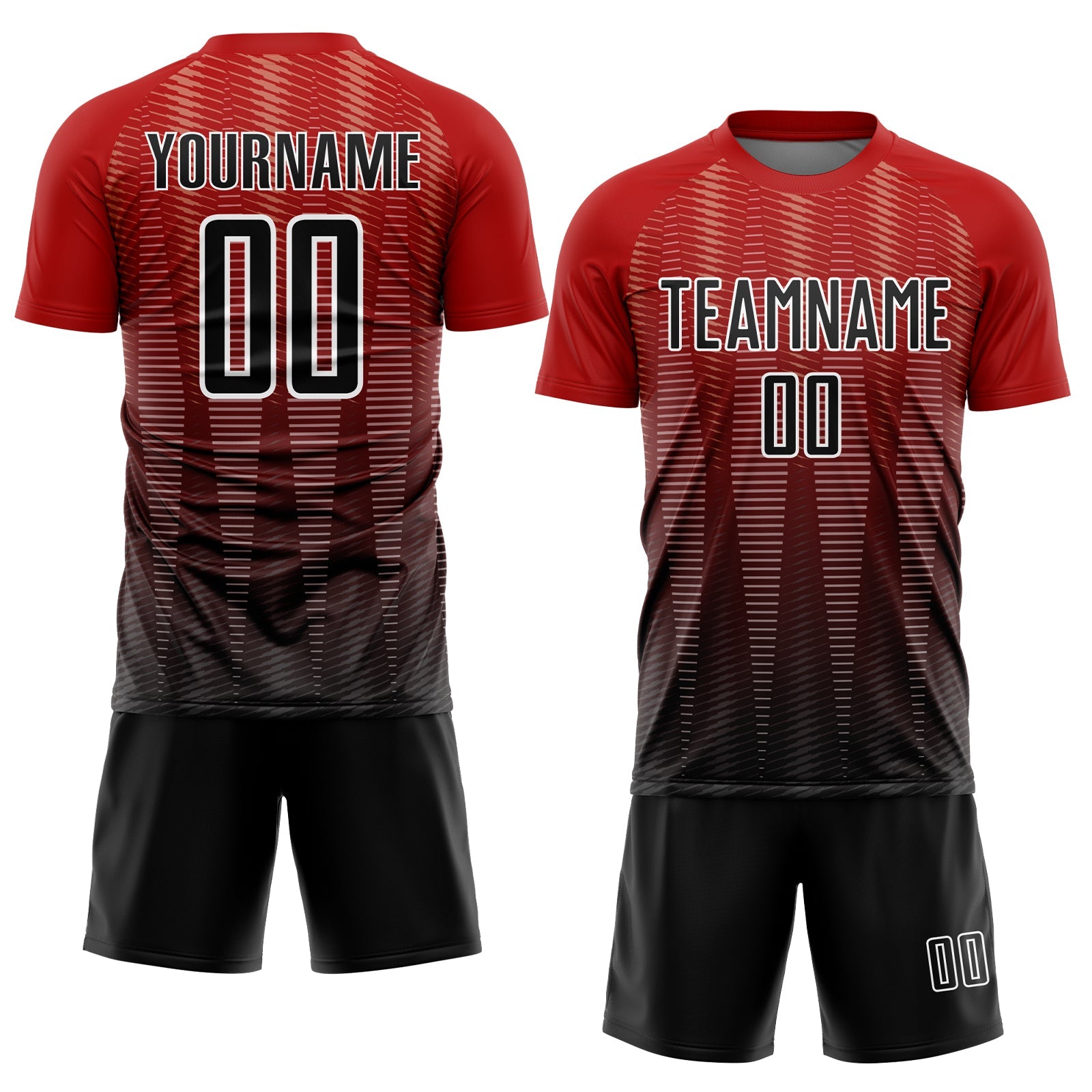 Custom Red Black-White Gradient Line Sublimation Soccer Uniform Jersey view 2