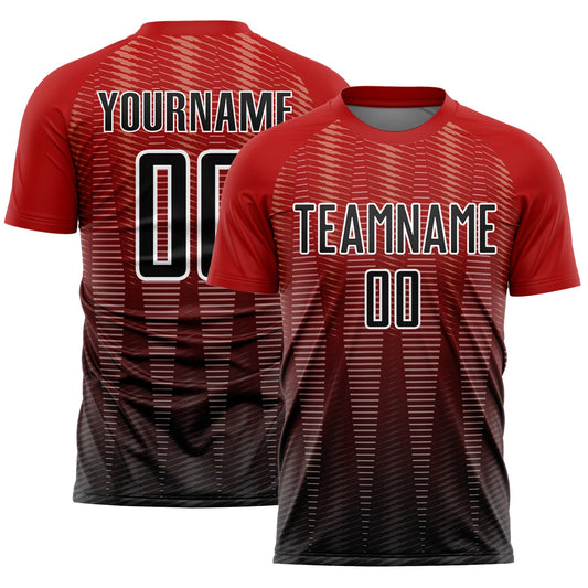 Custom Red Black-White Gradient Line Sublimation Soccer Uniform Jersey - Main View