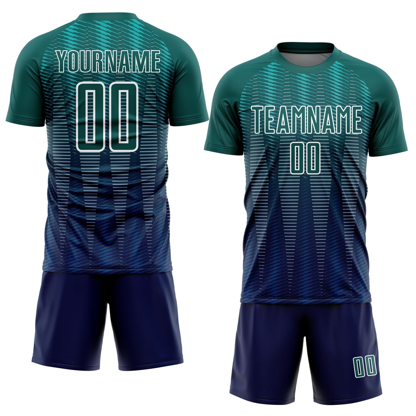 Custom Neon Green Navy-White Gradient Line Sublimation Soccer Uniform Jersey view 2