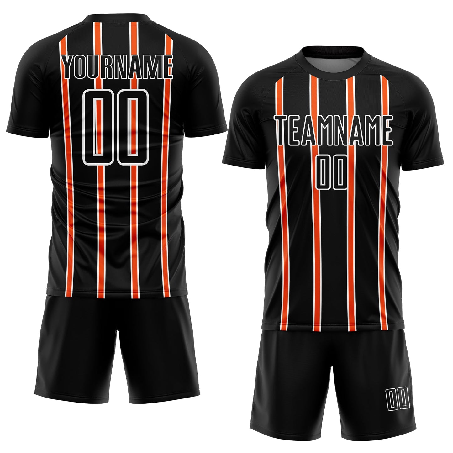 Custom Black Orange-White Stripe Line Sublimation Soccer Uniform Jersey view 2