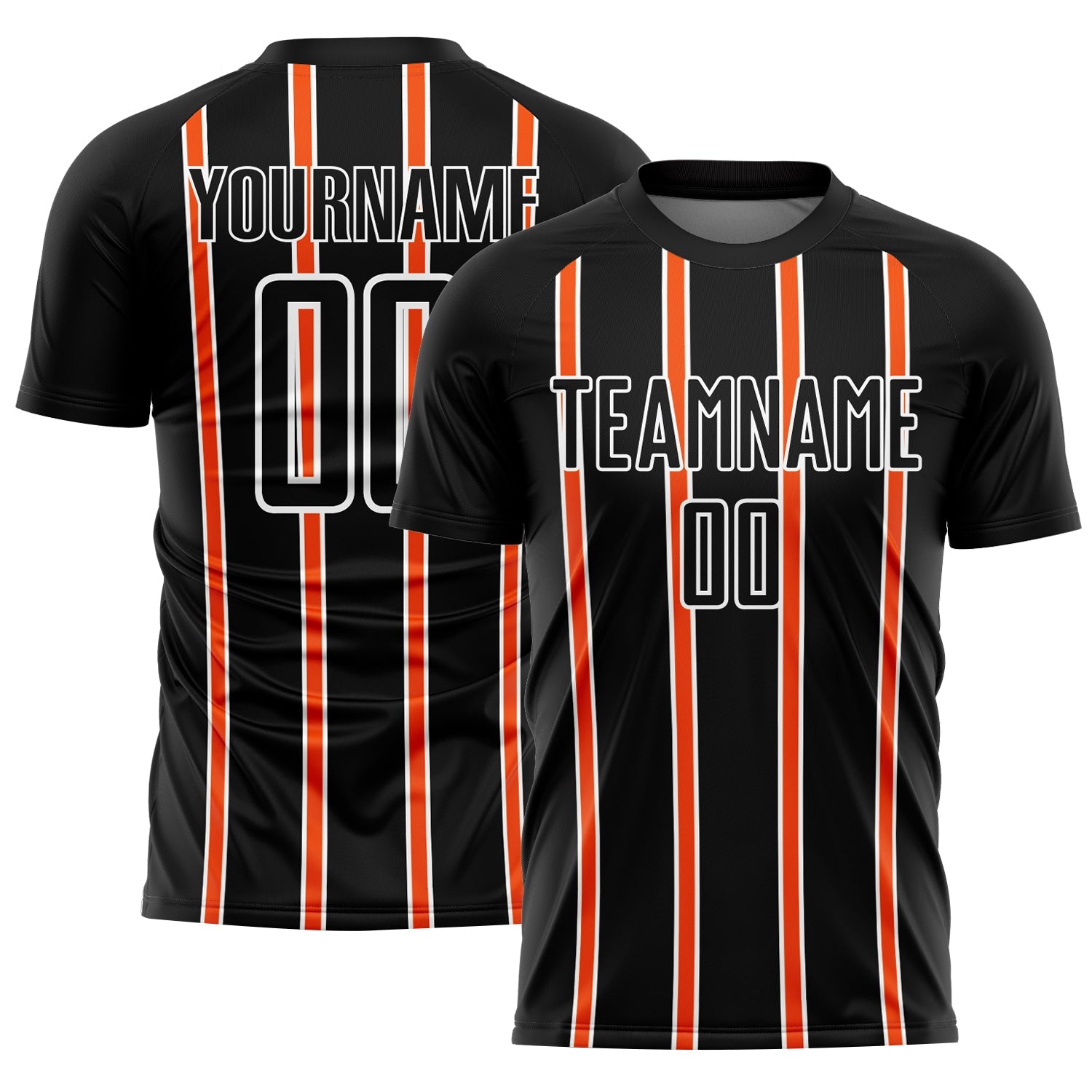 Custom Black Orange-White Stripe Line Sublimation Soccer Uniform Jersey - Main View