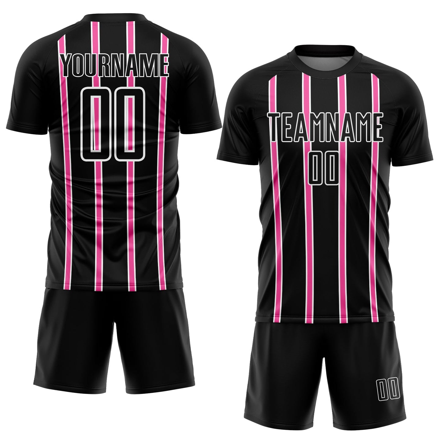 Custom Black Pink-White Stripe Line Sublimation Soccer Uniform Jersey view 2