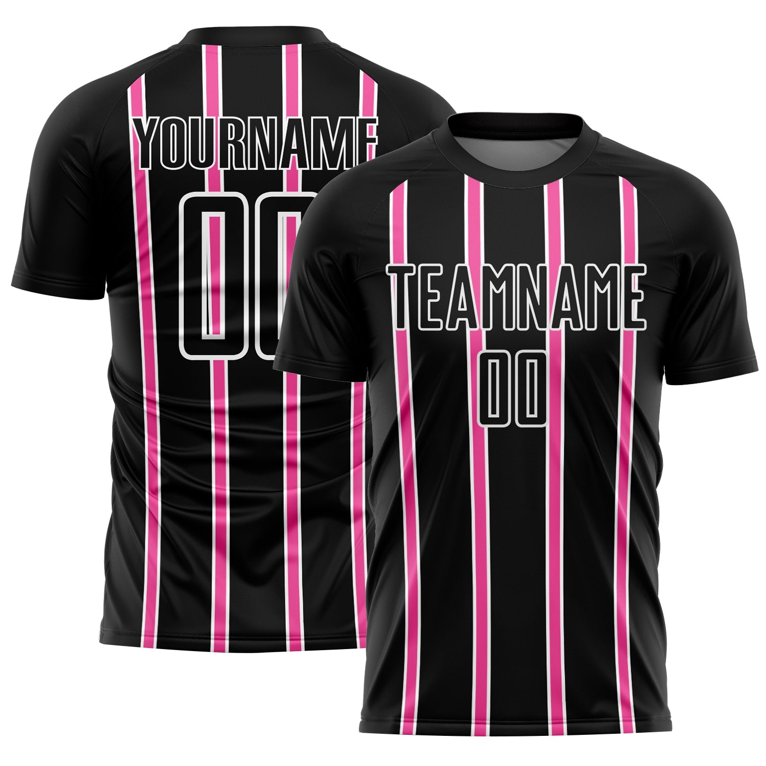 Custom Black Pink-White Stripe Line Sublimation Soccer Uniform Jersey - Main View