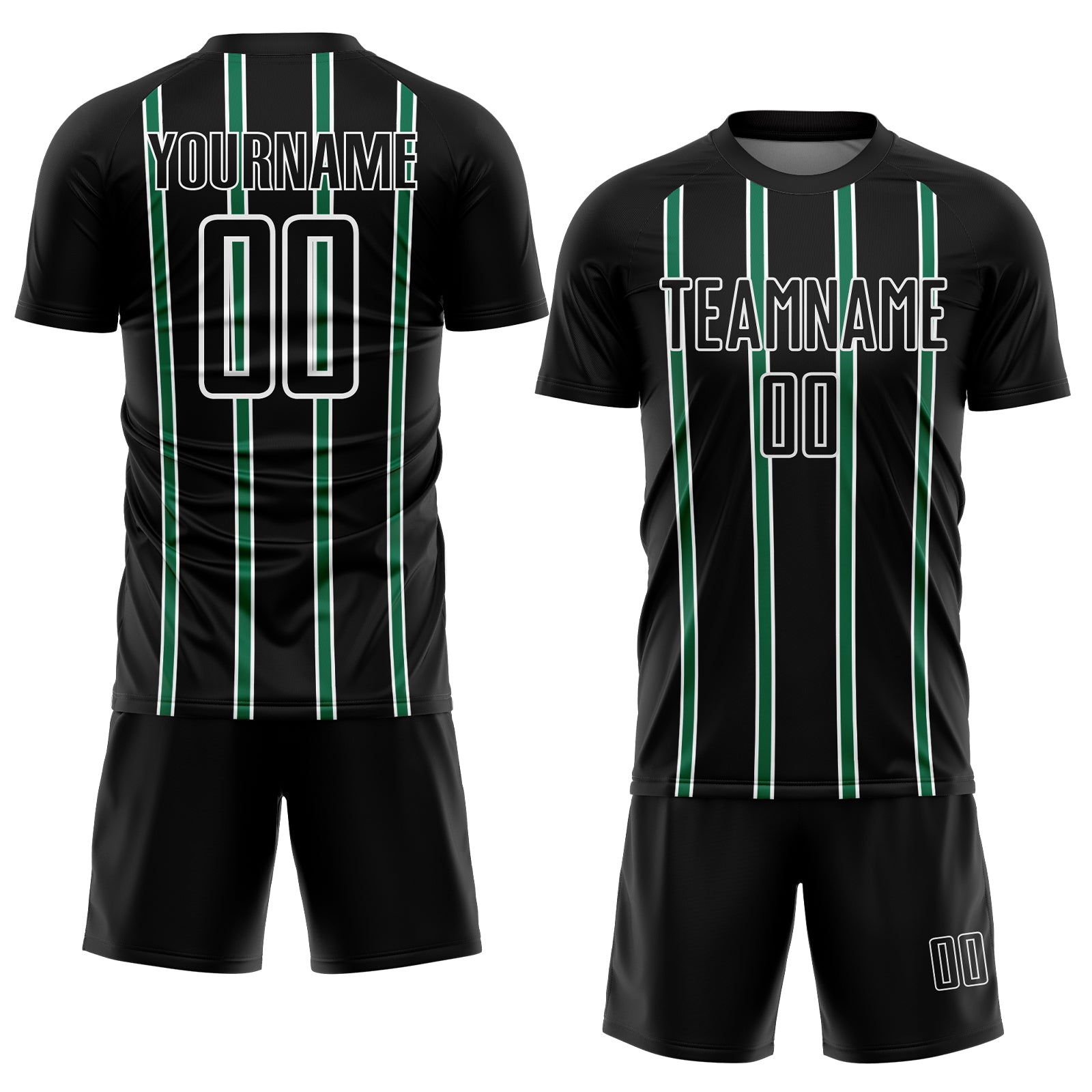 Custom Black Kelly Green-White Stripe Line Sublimation Soccer Uniform Jersey view 2