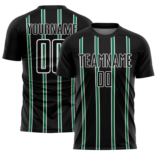 Custom Black Kelly Green-White Stripe Line Sublimation Soccer Uniform Jersey - Main View