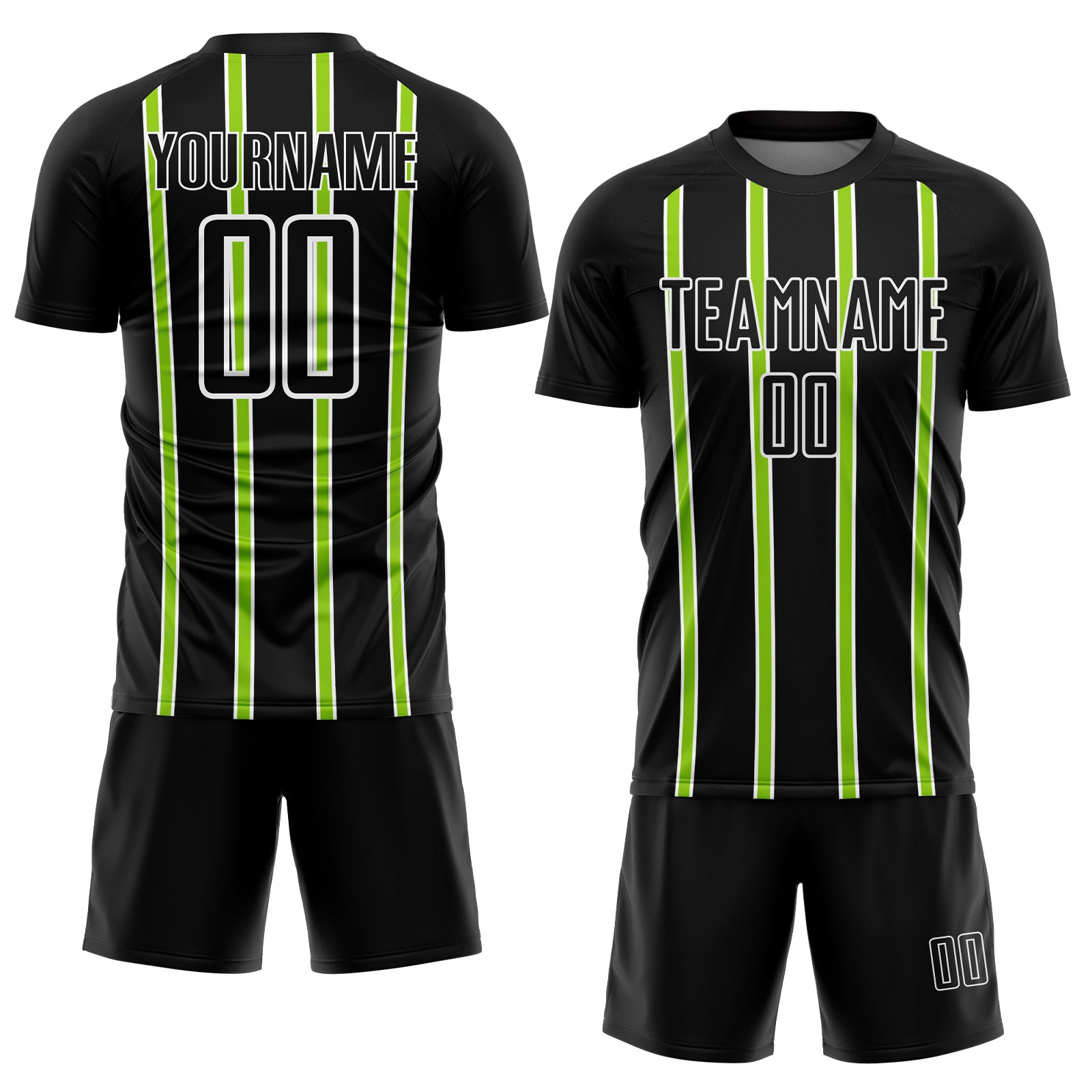 Custom Black Neon Green-White Stripe Line Sublimation Soccer Uniform Jersey view 2