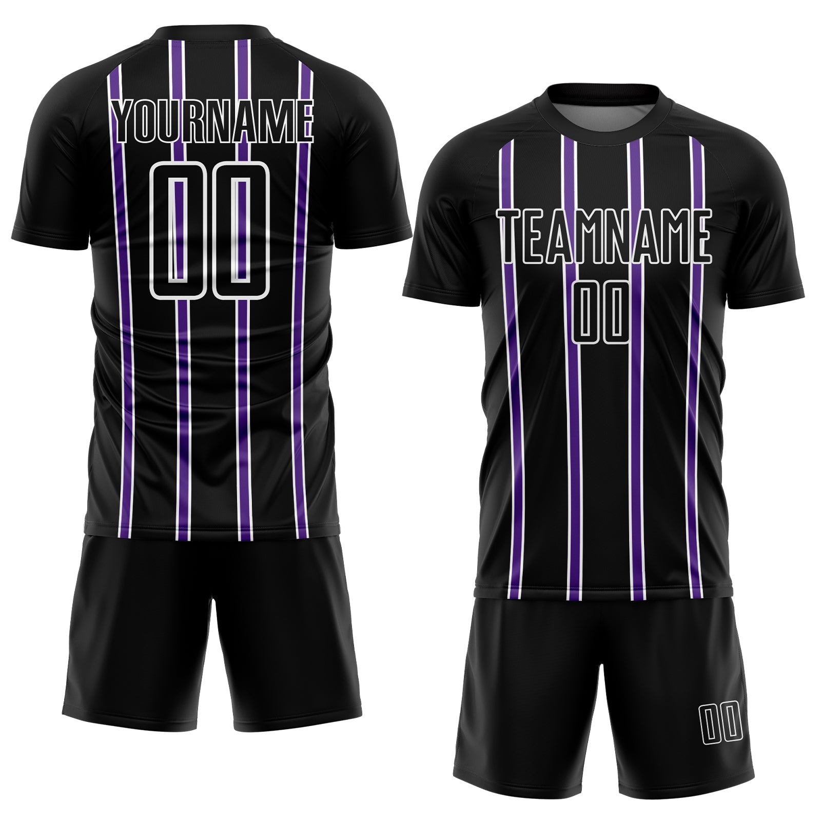 Custom Black Purple-White Stripe Line Sublimation Soccer Uniform Jersey view 2