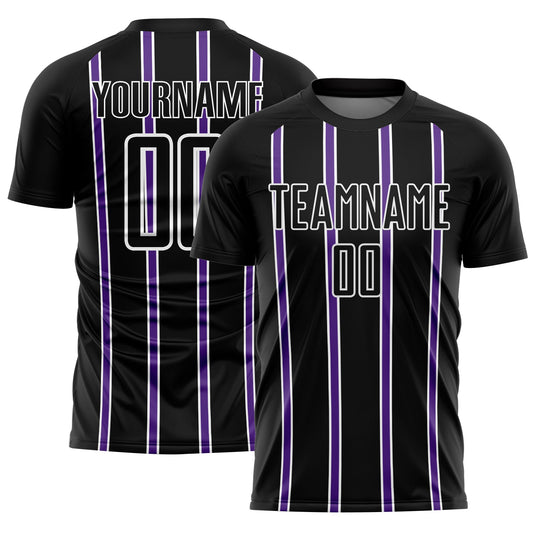 Custom Black Purple-White Stripe Line Sublimation Soccer Uniform Jersey - Main View