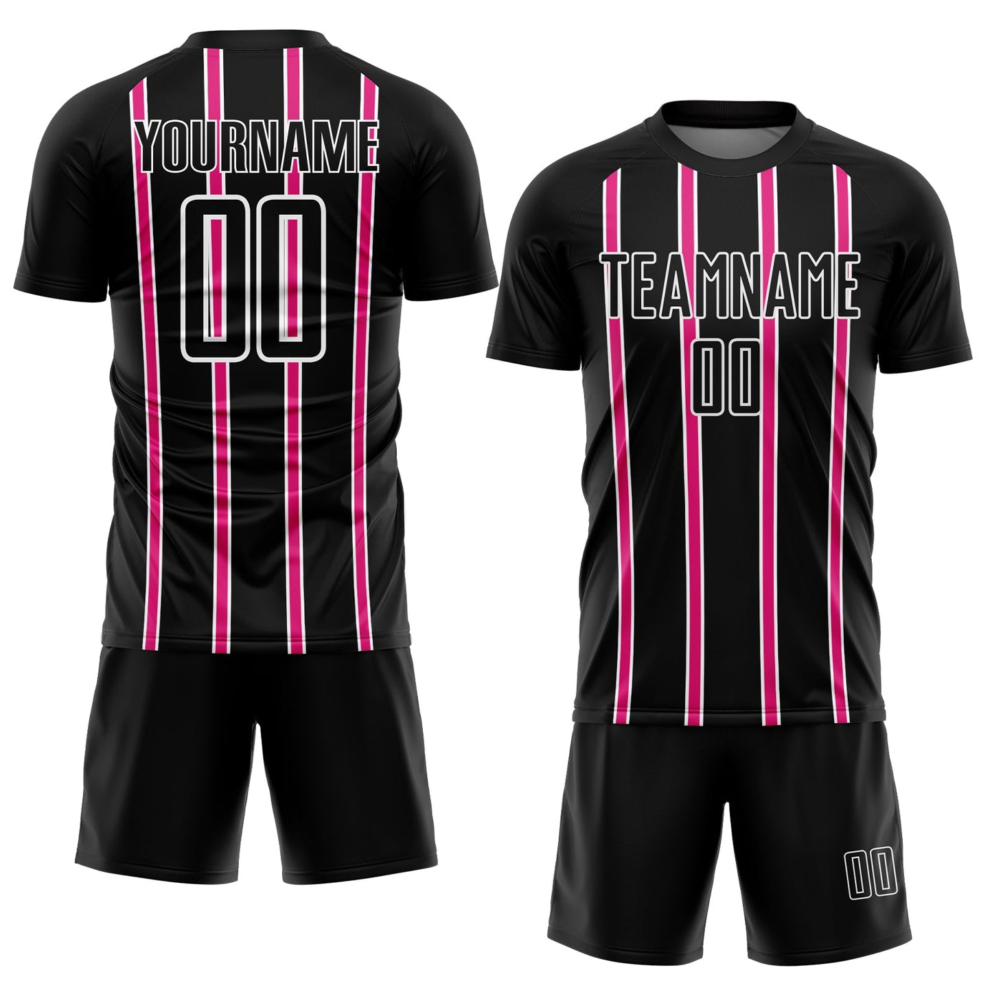 Custom Black Hot Pink-White Stripe Line Sublimation Soccer Uniform Jersey view 2