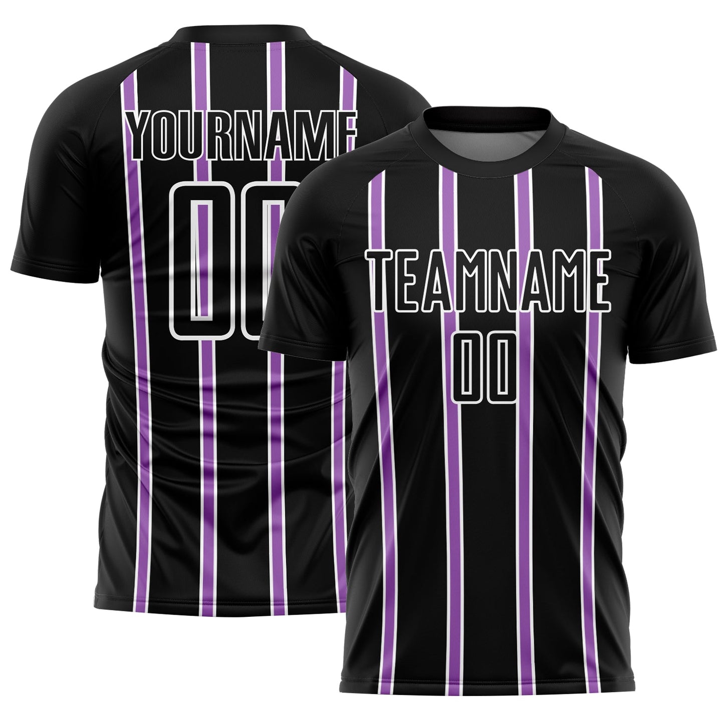 Custom Black Medium Purple-White Stripe Line Sublimation Soccer Uniform Jersey - Main View