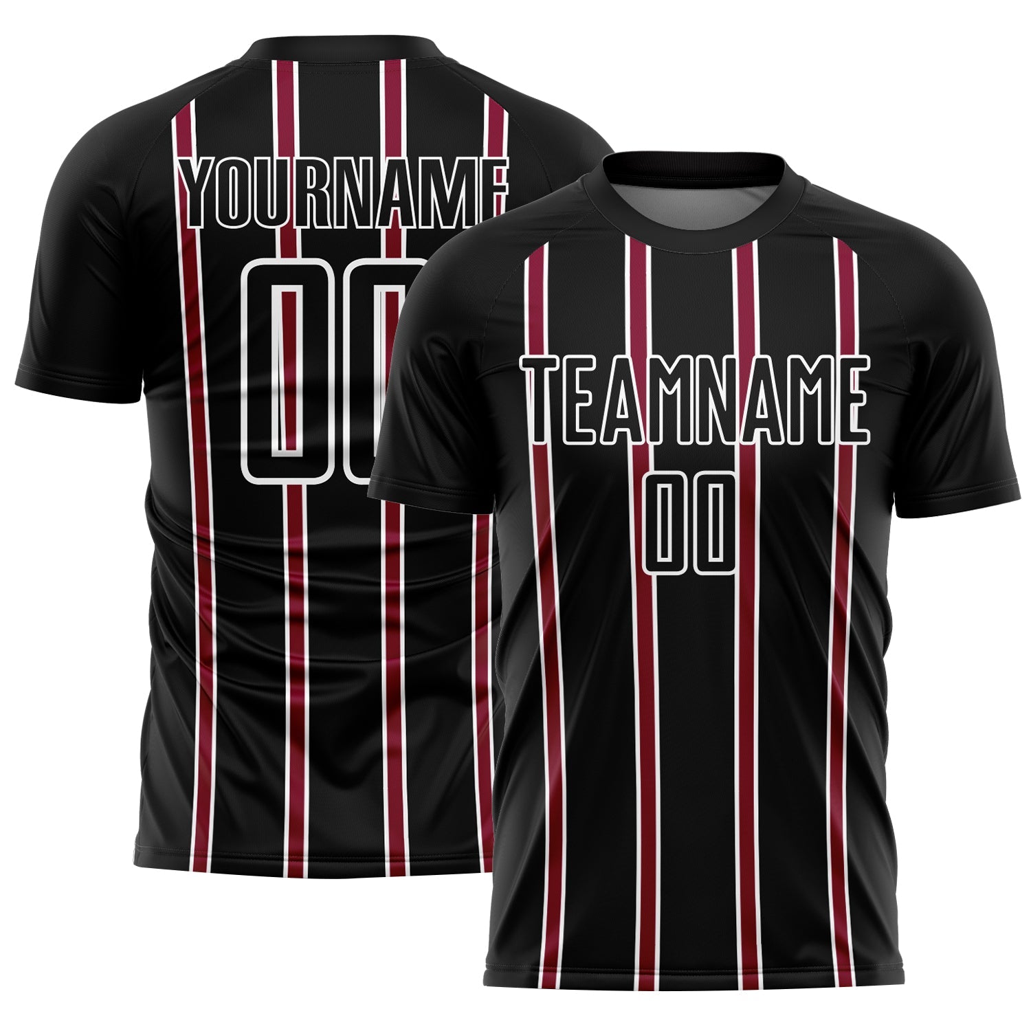 Custom Black Maroon-White Stripe Line Sublimation Soccer Uniform Jersey - Main View